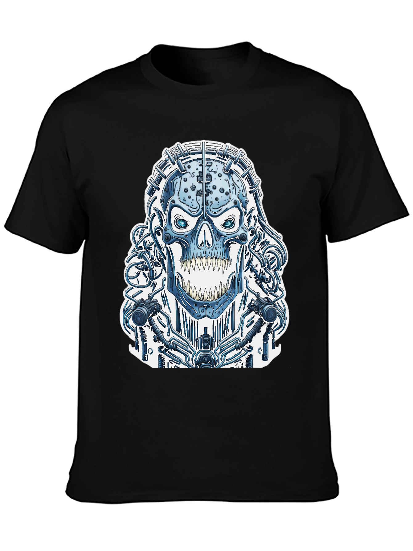 Cyberpunk Skull Graphic Tee - Black Cotton T-Shirt