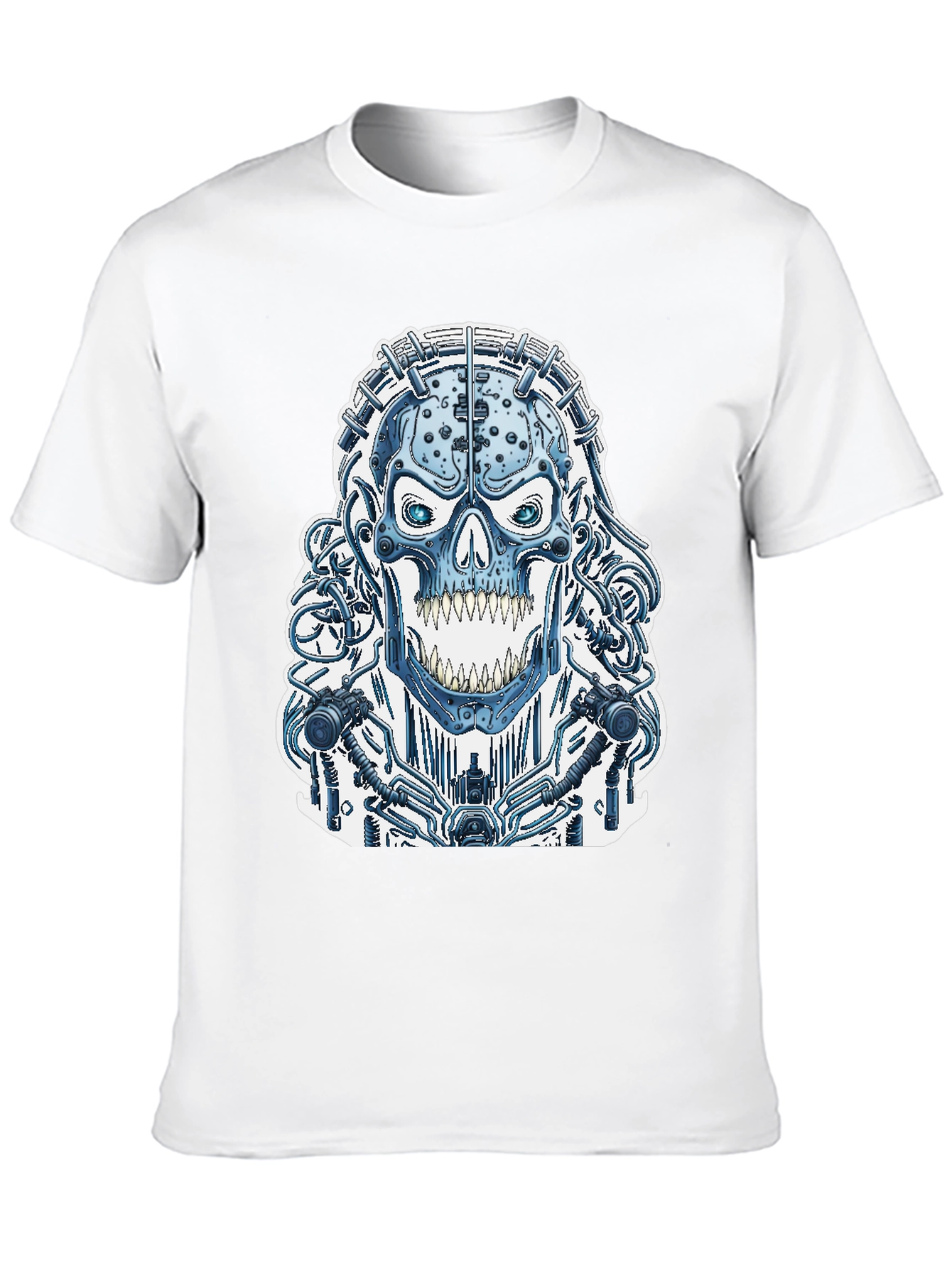 Cyberpunk Skull Graphic Tee - Black Cotton T-Shirt