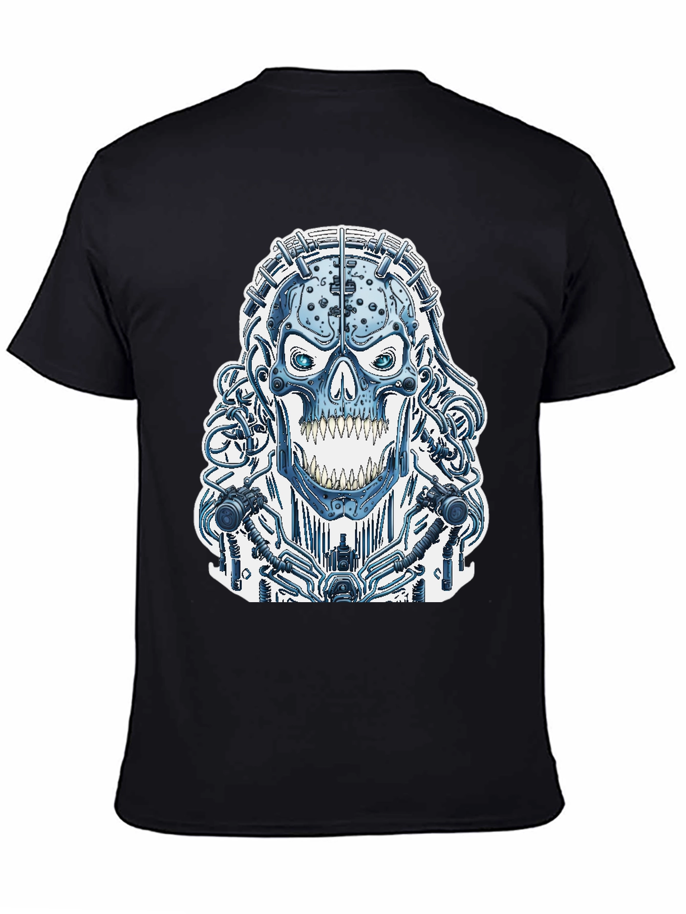 Cyberpunk Skull Graphic Tee - Black Cotton T-Shirt