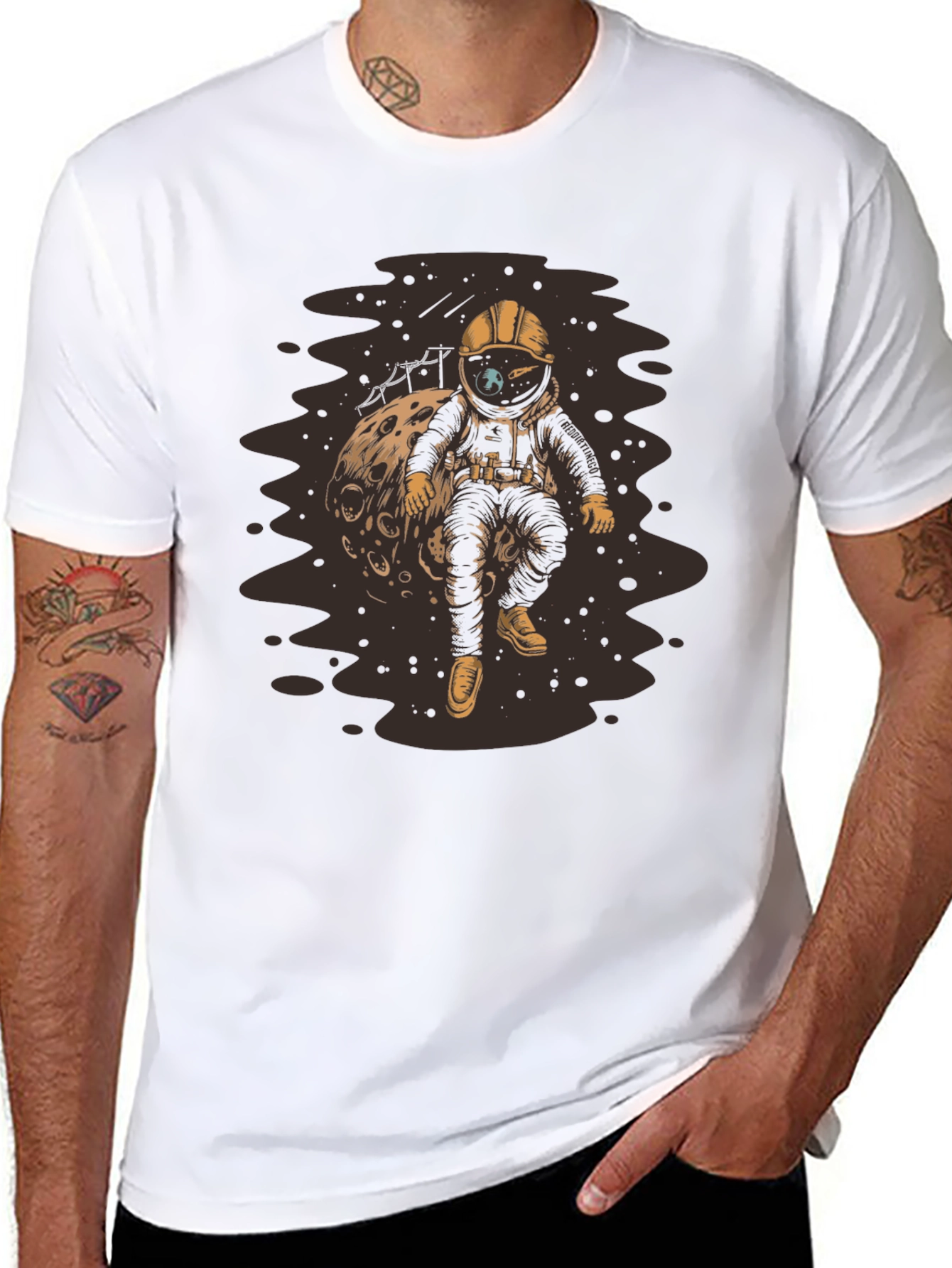 Astronaut on Moon Black T-Shirt