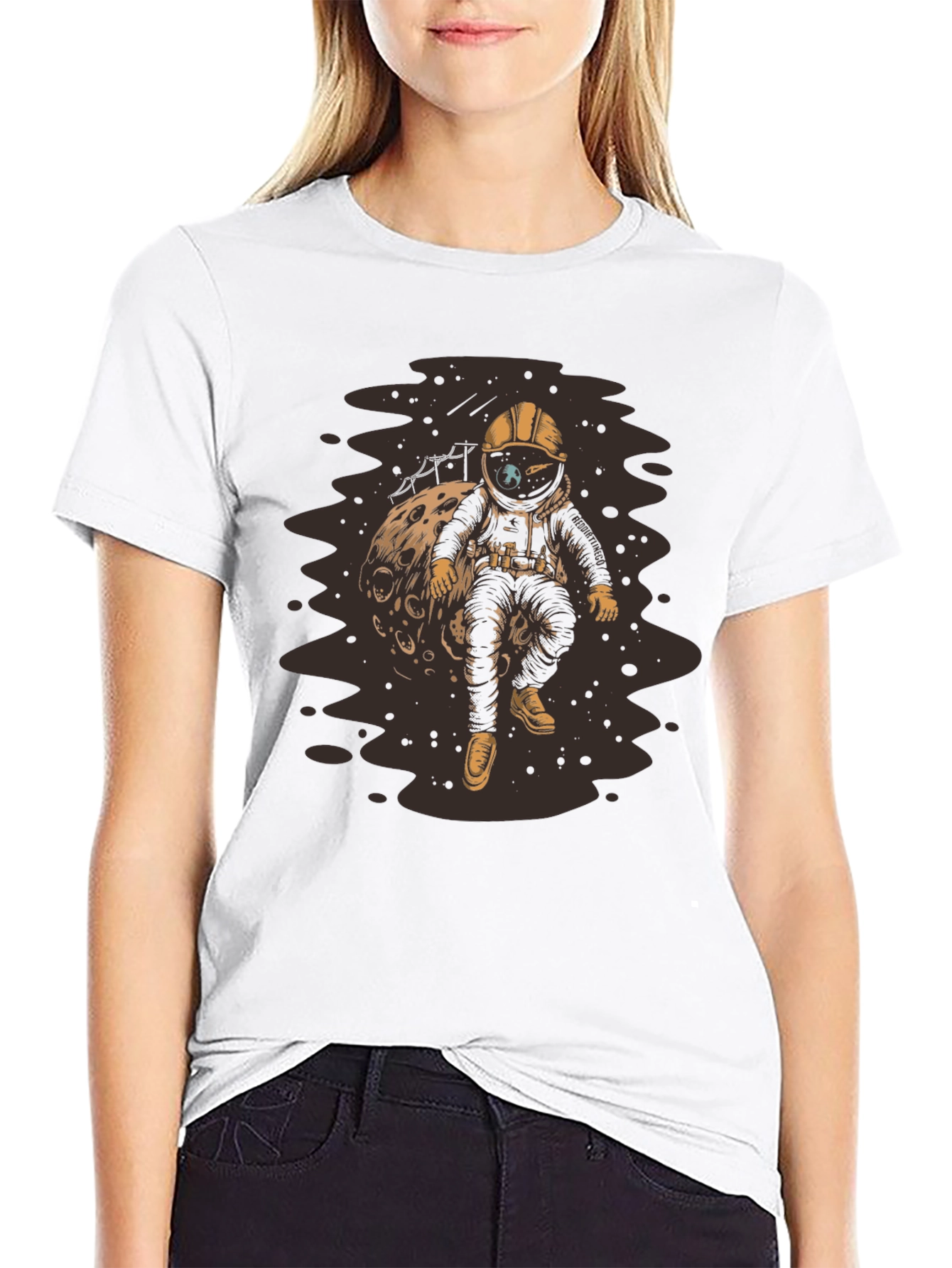 Astronaut on Moon Black T-Shirt