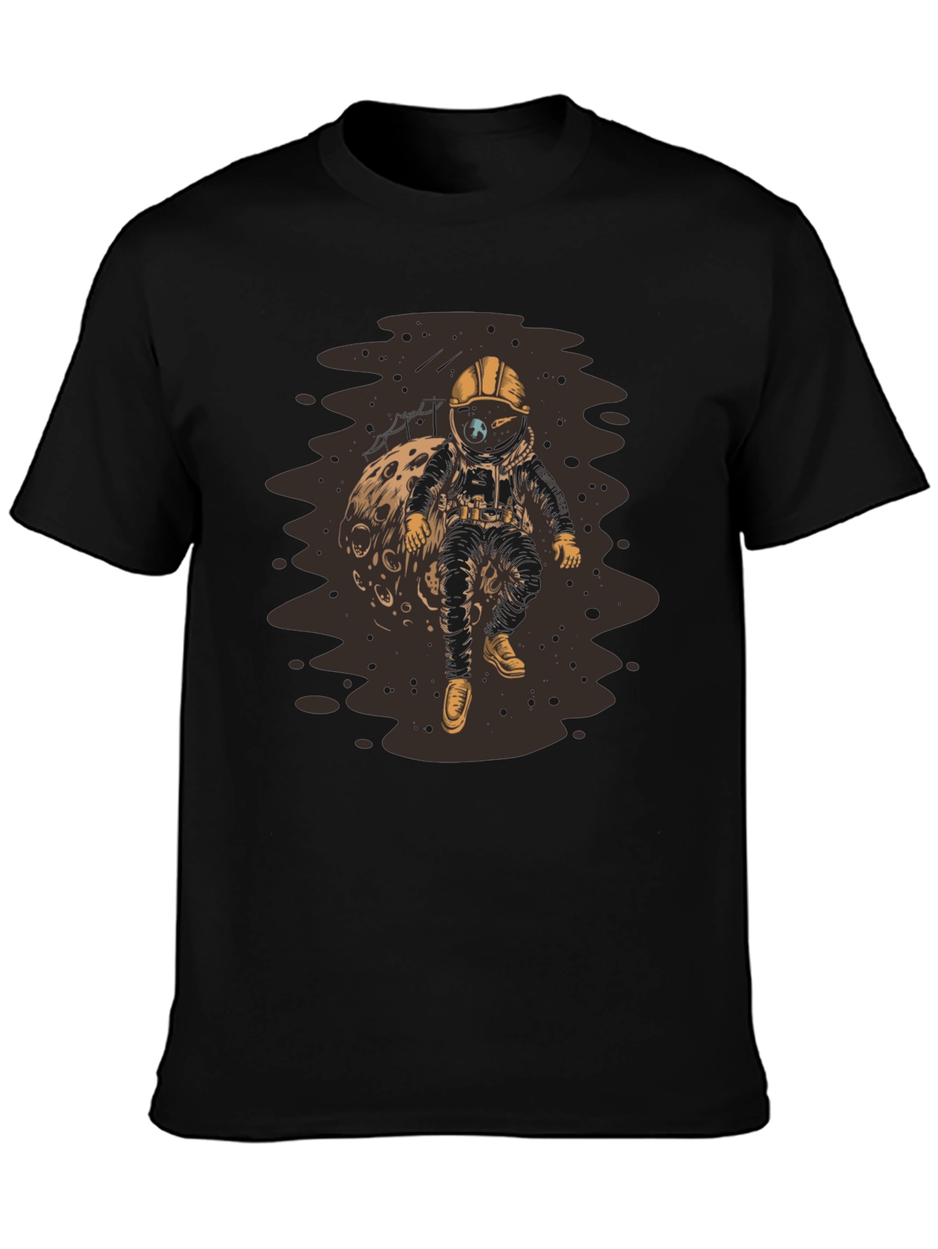 Astronaut on Moon Black T-Shirt