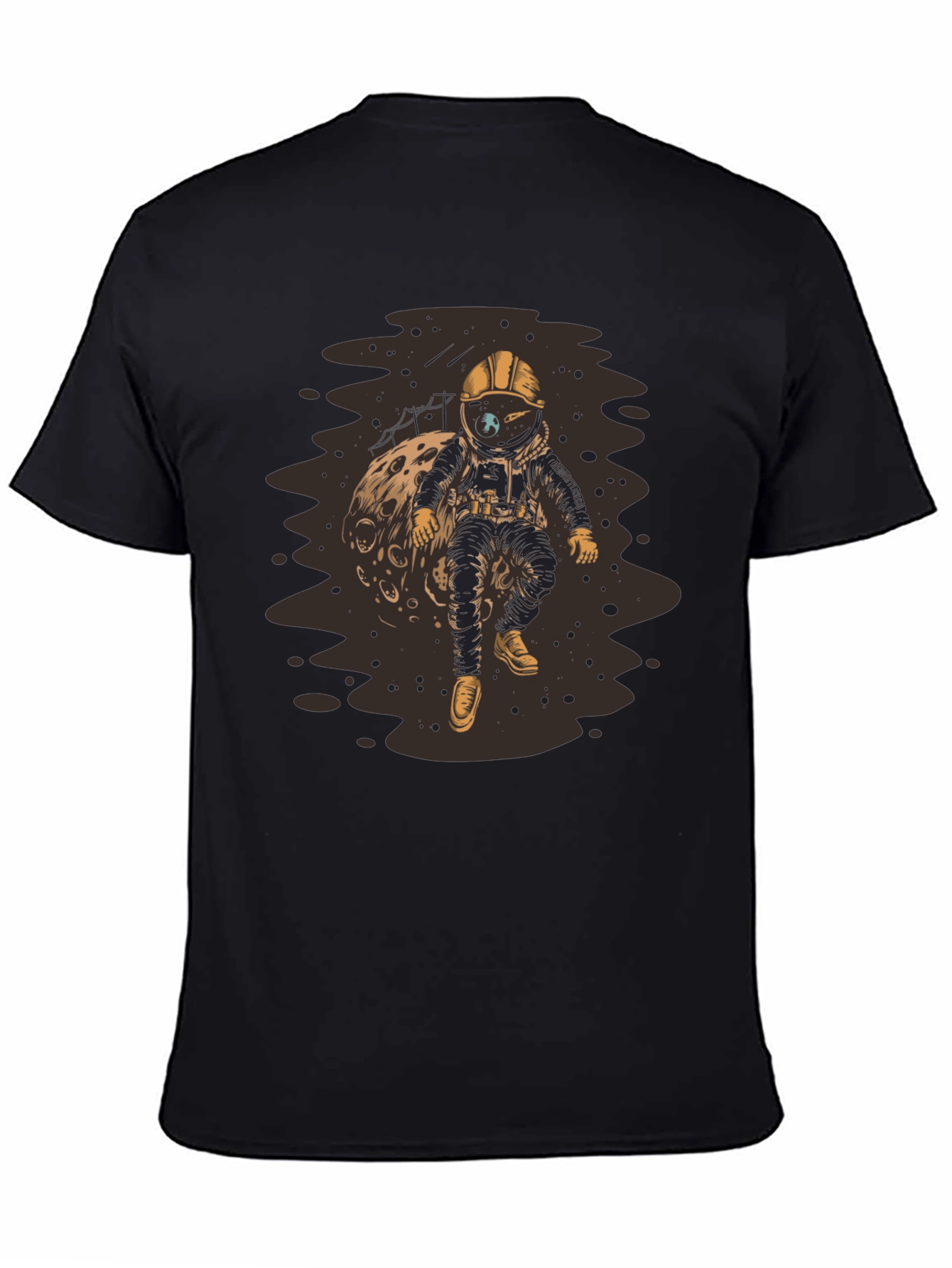 Astronaut on Moon Black T-Shirt