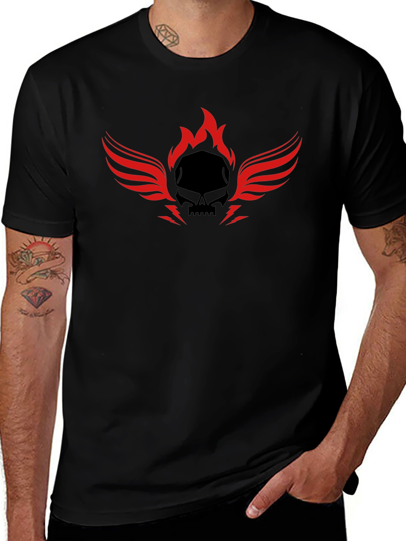 Skull Flame Winged T-Shirt - Mens Graphic Tee