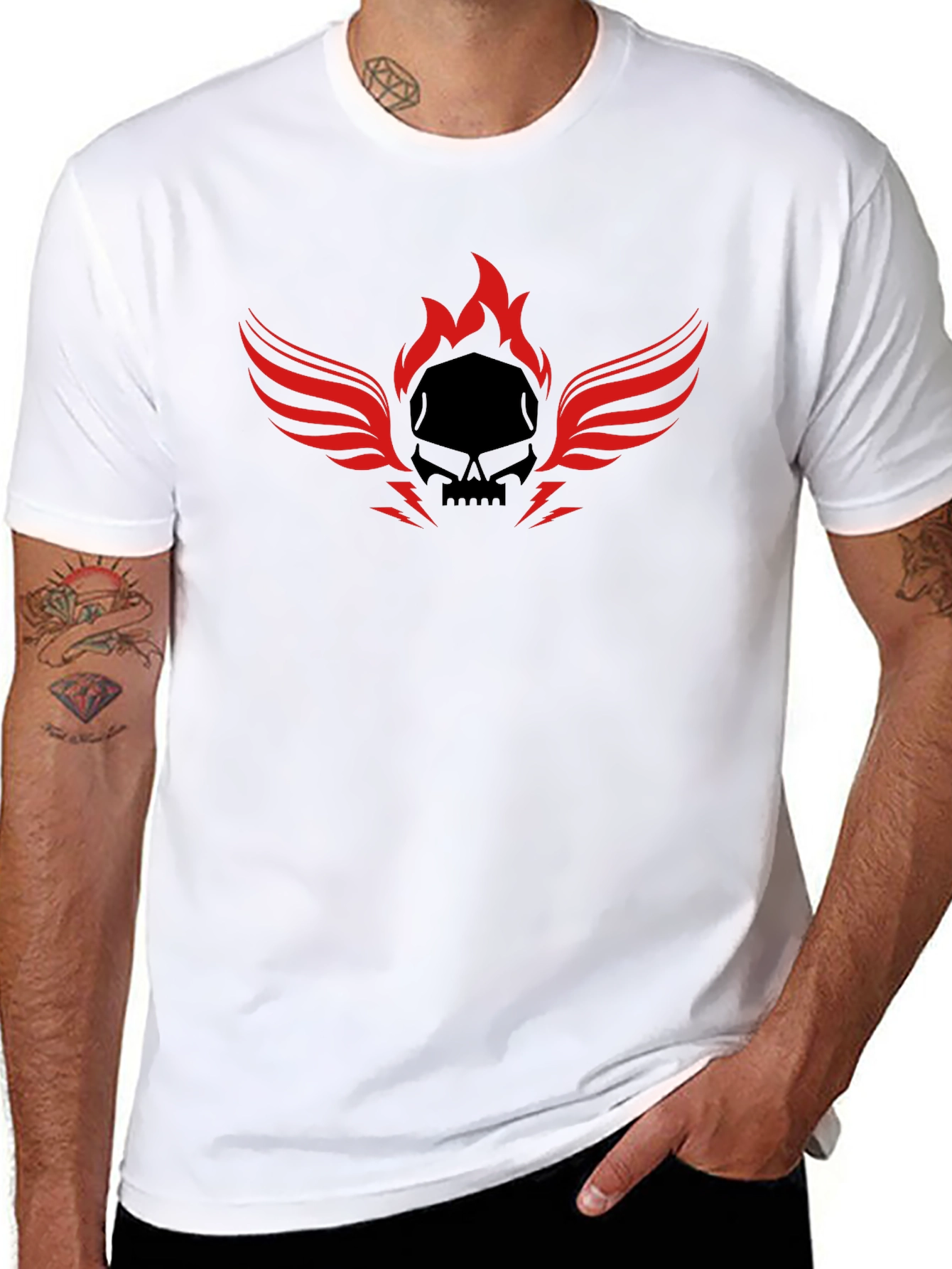 Skull Flame Winged T-Shirt - Mens Graphic Tee