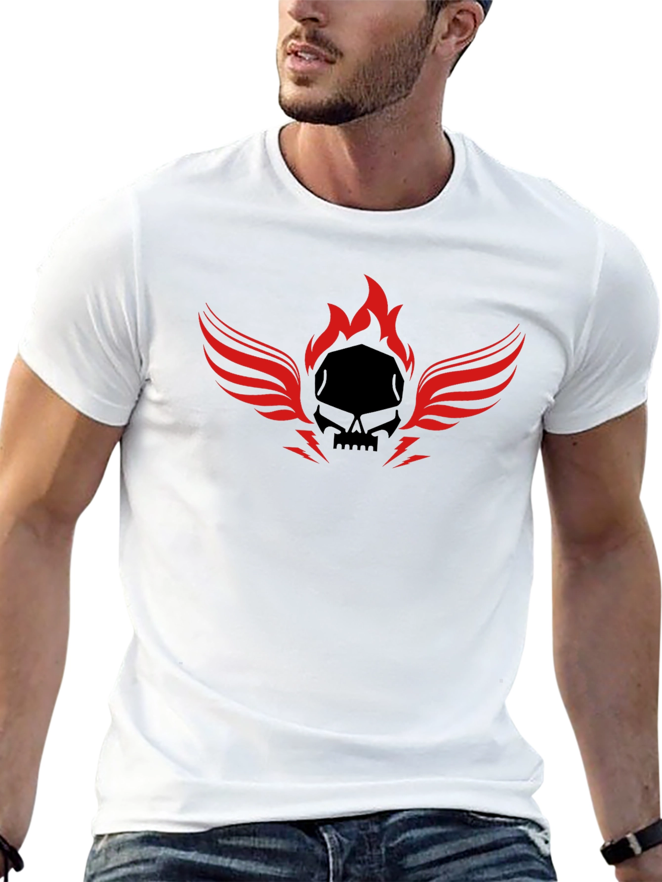 Skull Flame Winged T-Shirt - Mens Graphic Tee