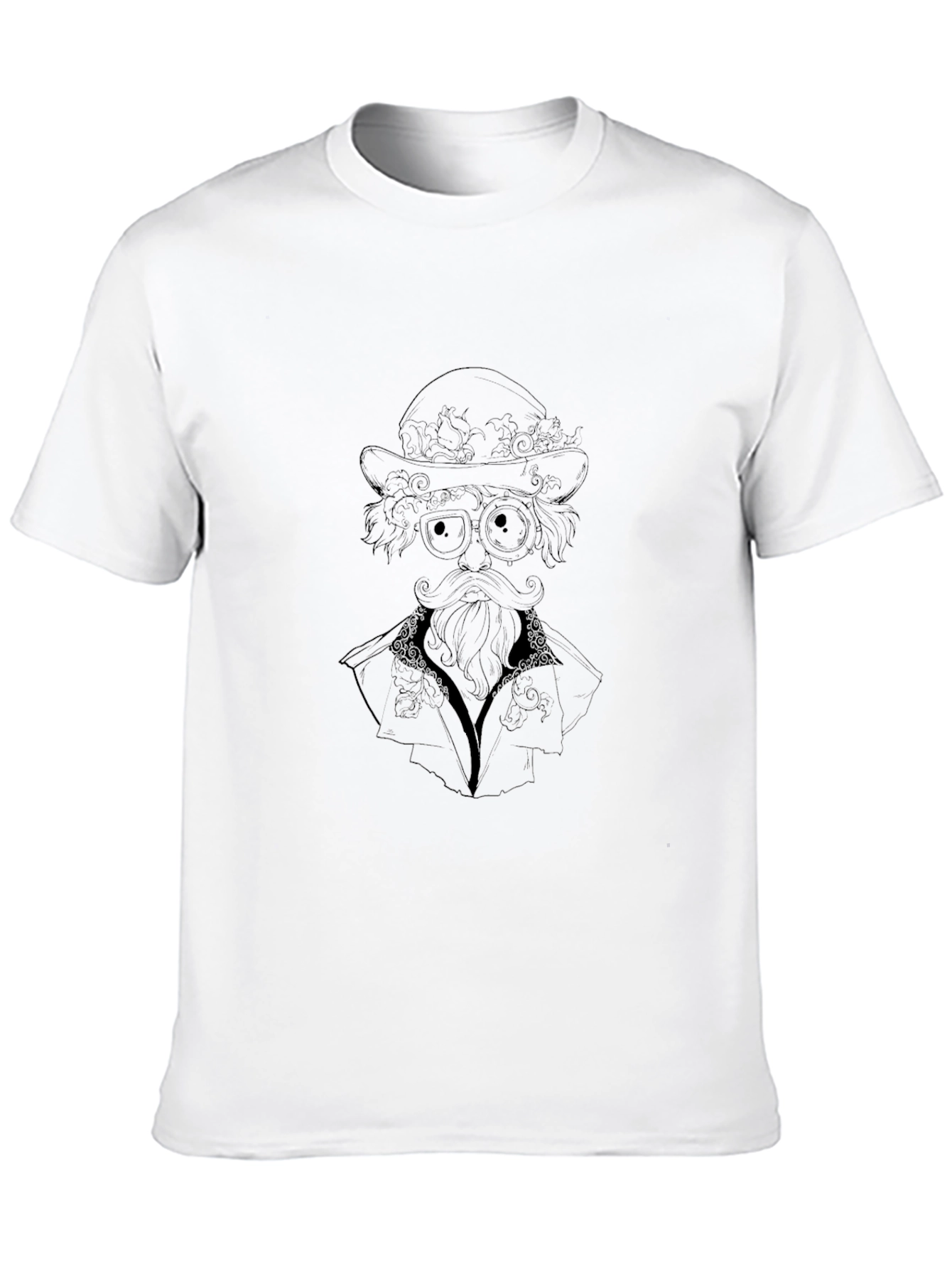 Mens Black Graphic T-Shirt - Steampunk Style Portrait