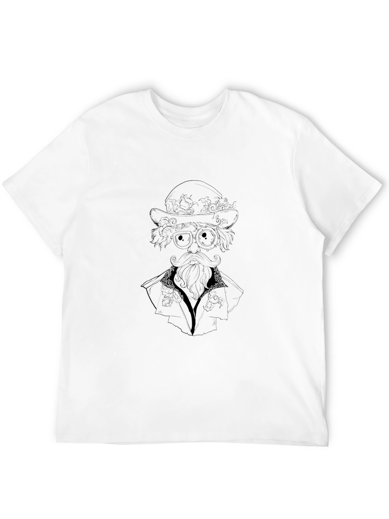 Mens Black Graphic T-Shirt - Steampunk Style Portrait