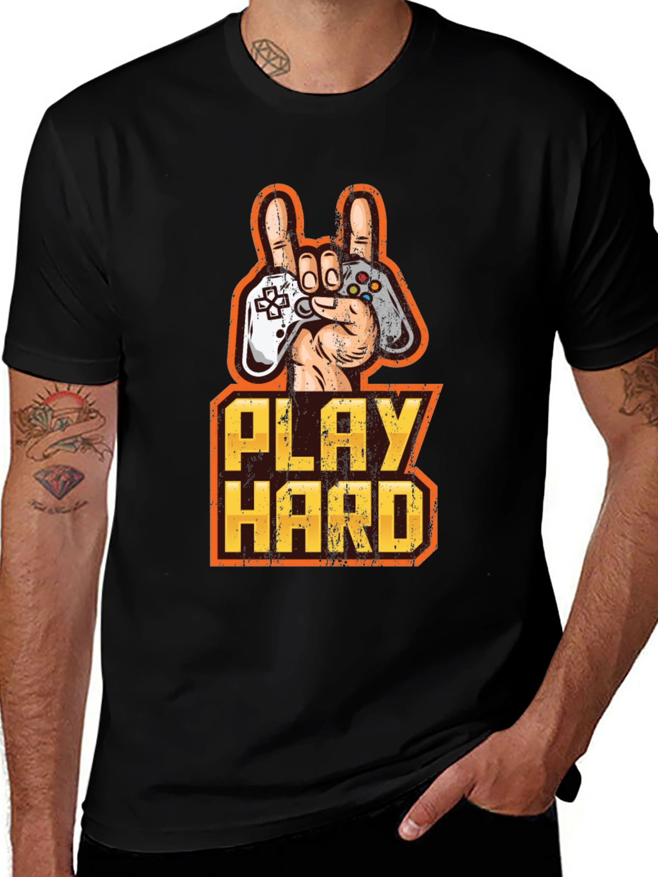 Play Hard Gamer T-Shirt - Black Cotton Graphic Tee