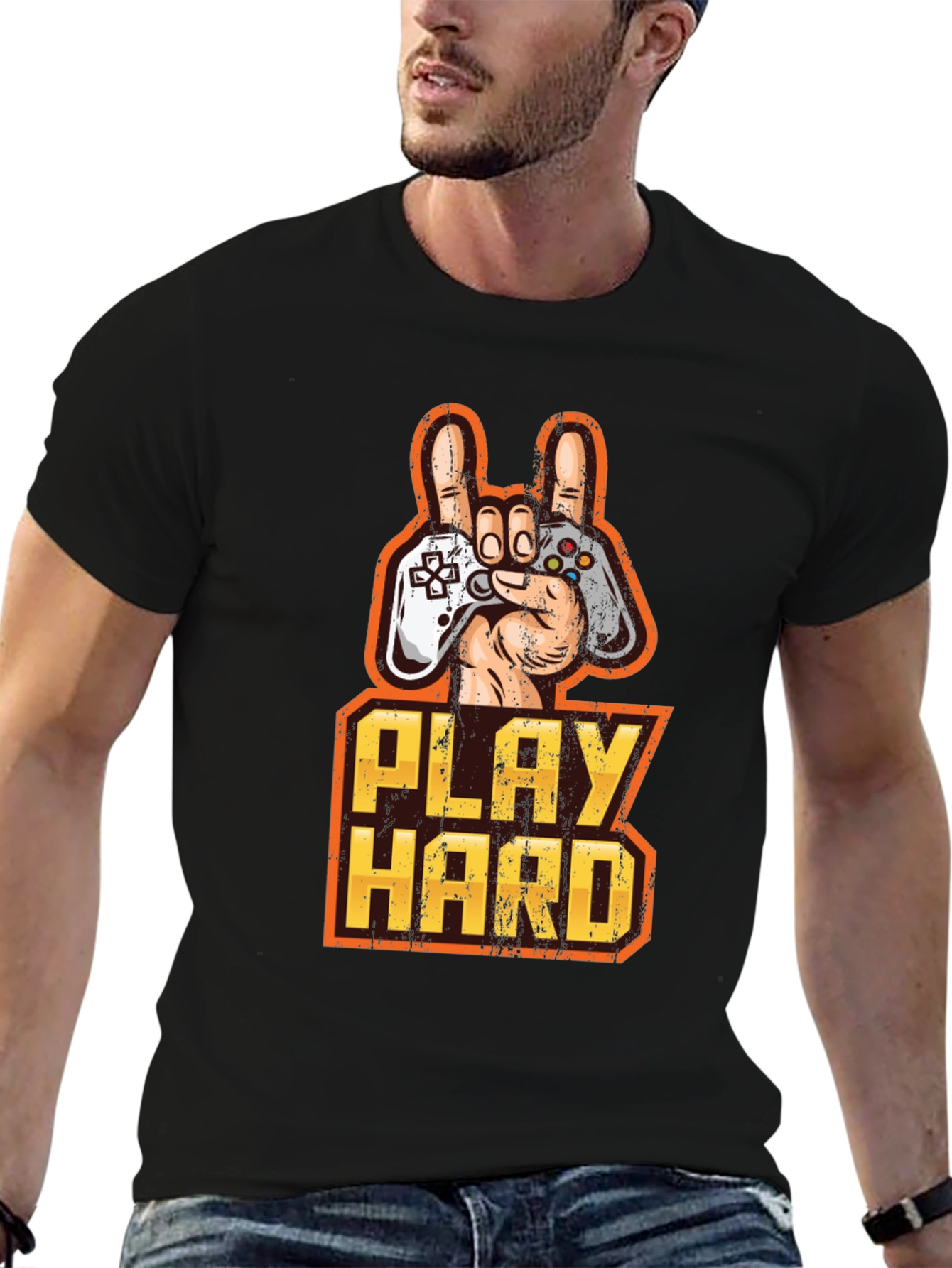 Play Hard Gamer T-Shirt - Black Cotton Graphic Tee