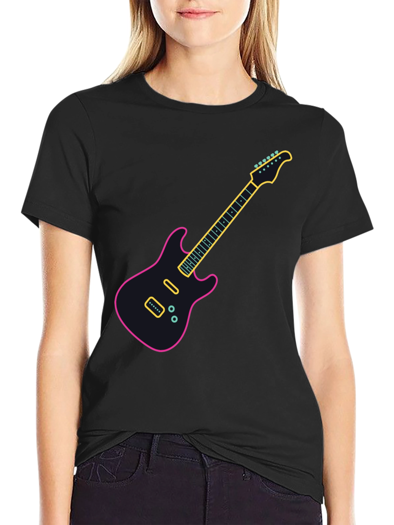 Neon Guitar Graphic Tee - Black