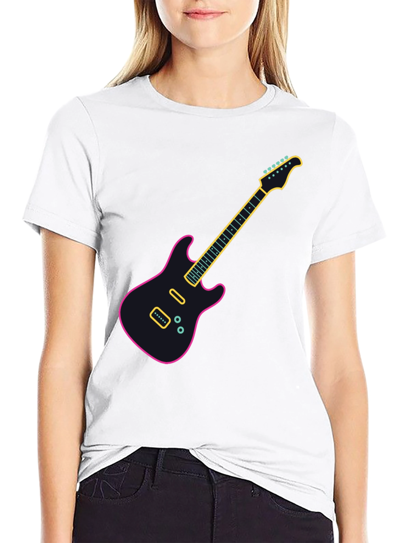 Neon Guitar Graphic Tee - Black