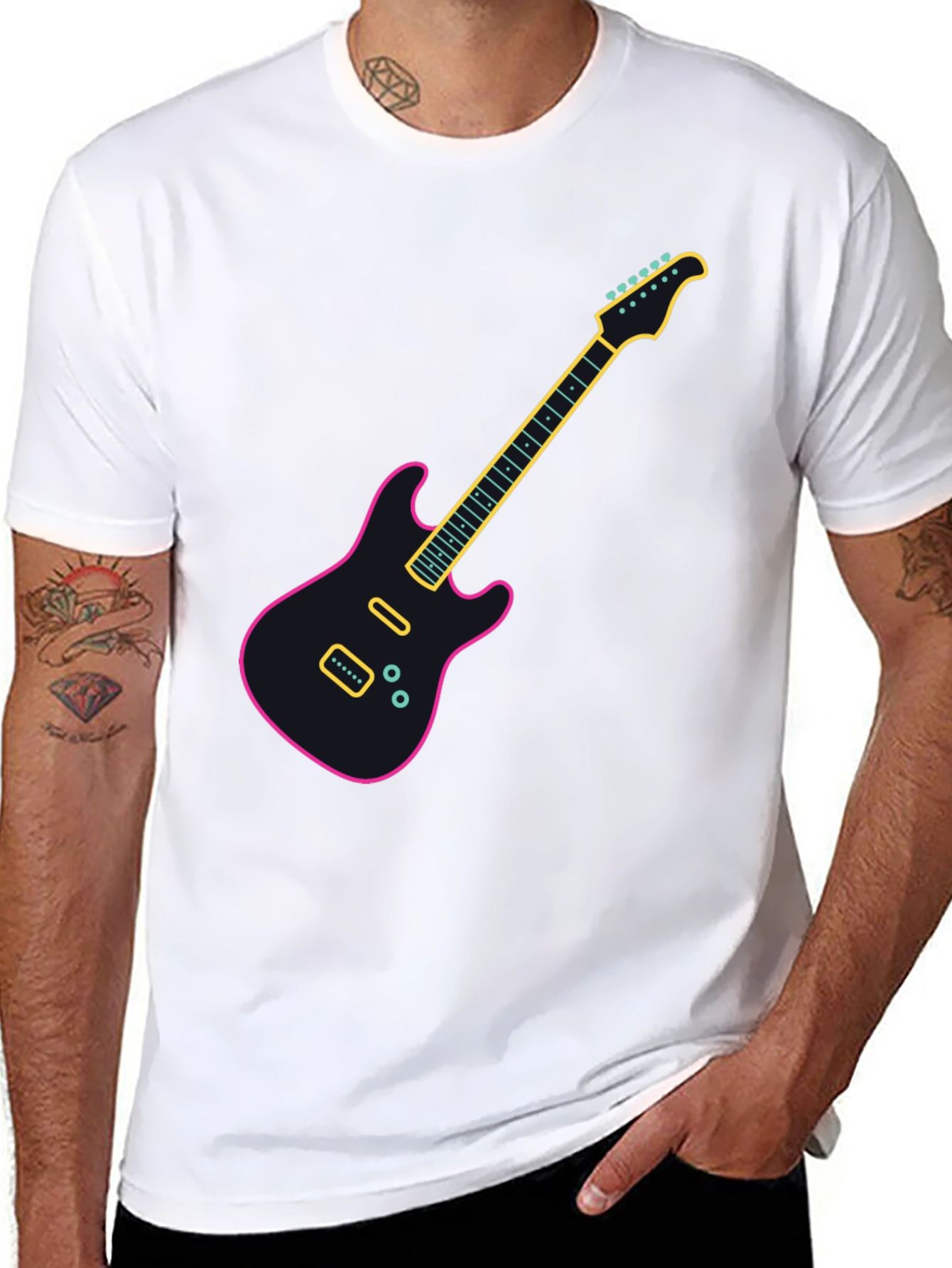 Neon Guitar Graphic Tee - Black