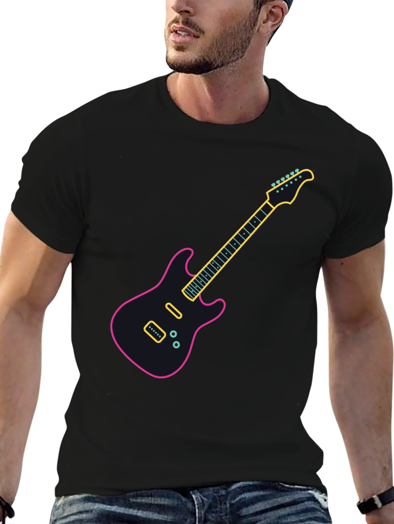 Neon Guitar Graphic Tee - Black