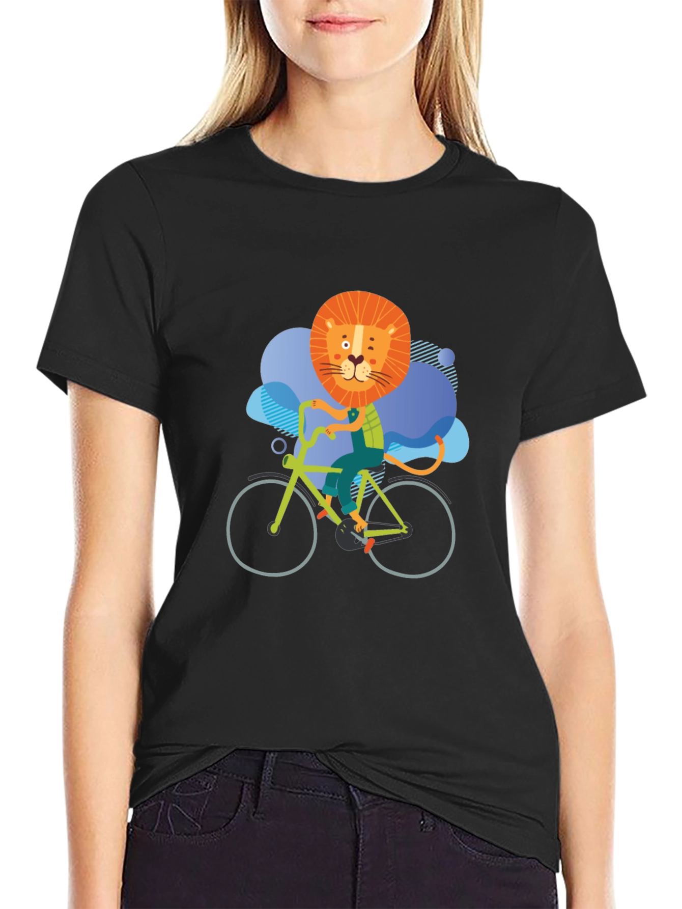 Lion Riding Bike Graphic Tee - Black
