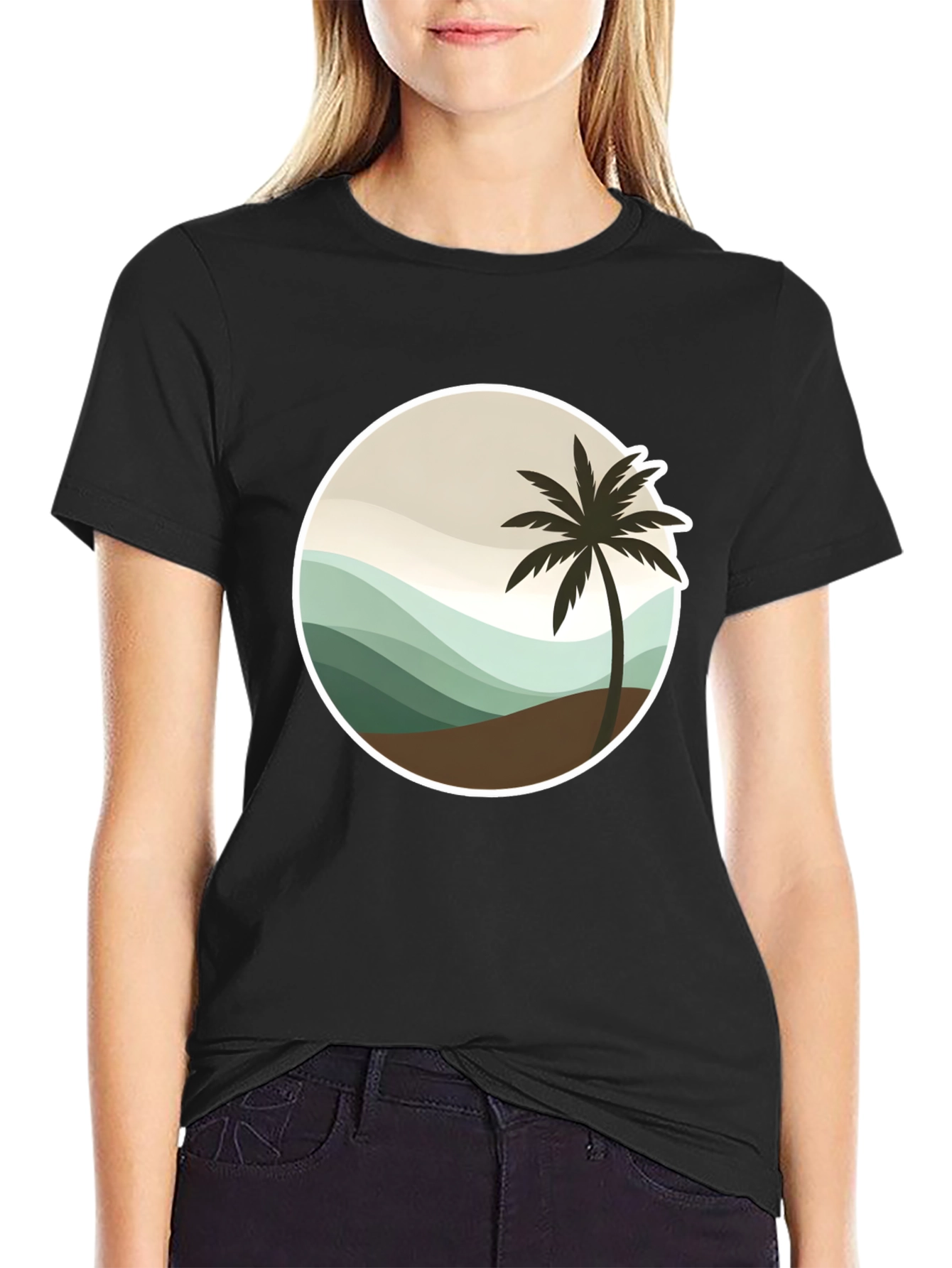Tropical Palm Tree Graphic Tee - Black Casual T-Shirt