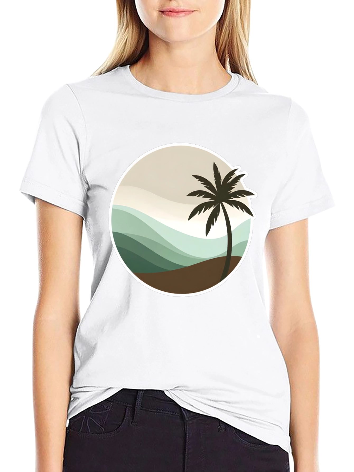 Tropical Palm Tree Graphic Tee - Black Casual T-Shirt