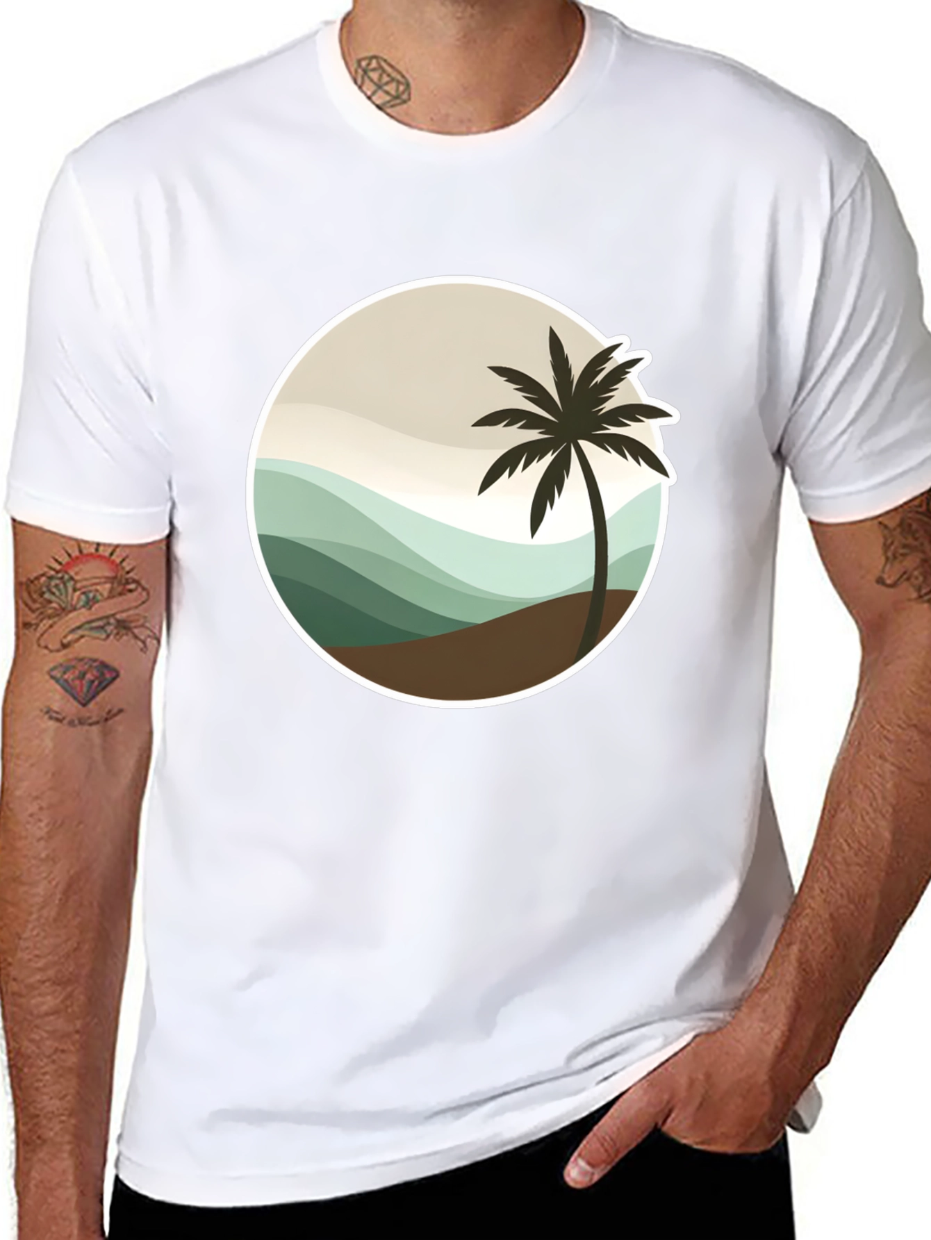 Tropical Palm Tree Graphic Tee - Black Casual T-Shirt