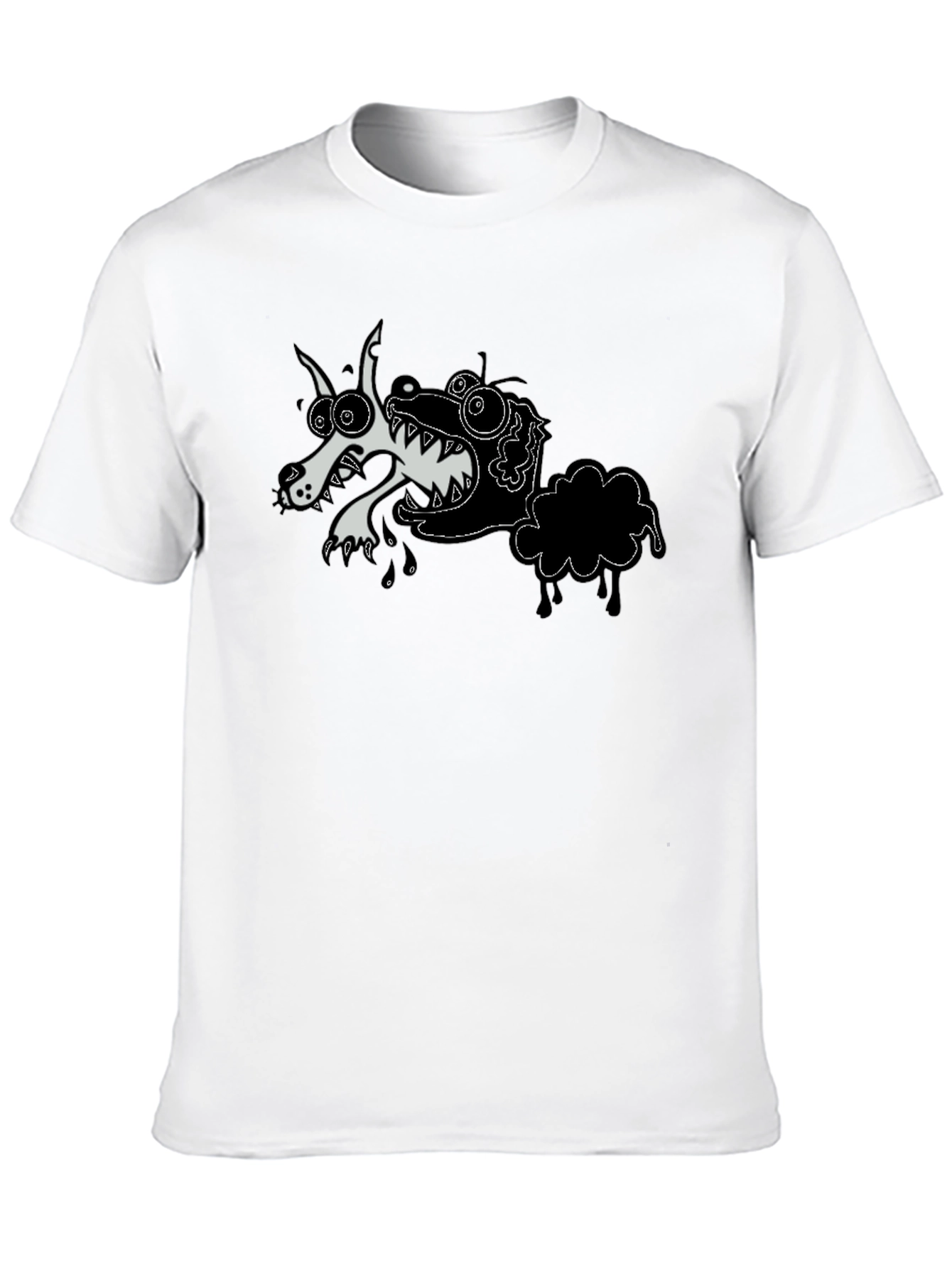 Cartoon Wolf & Sheep Black T-Shirt