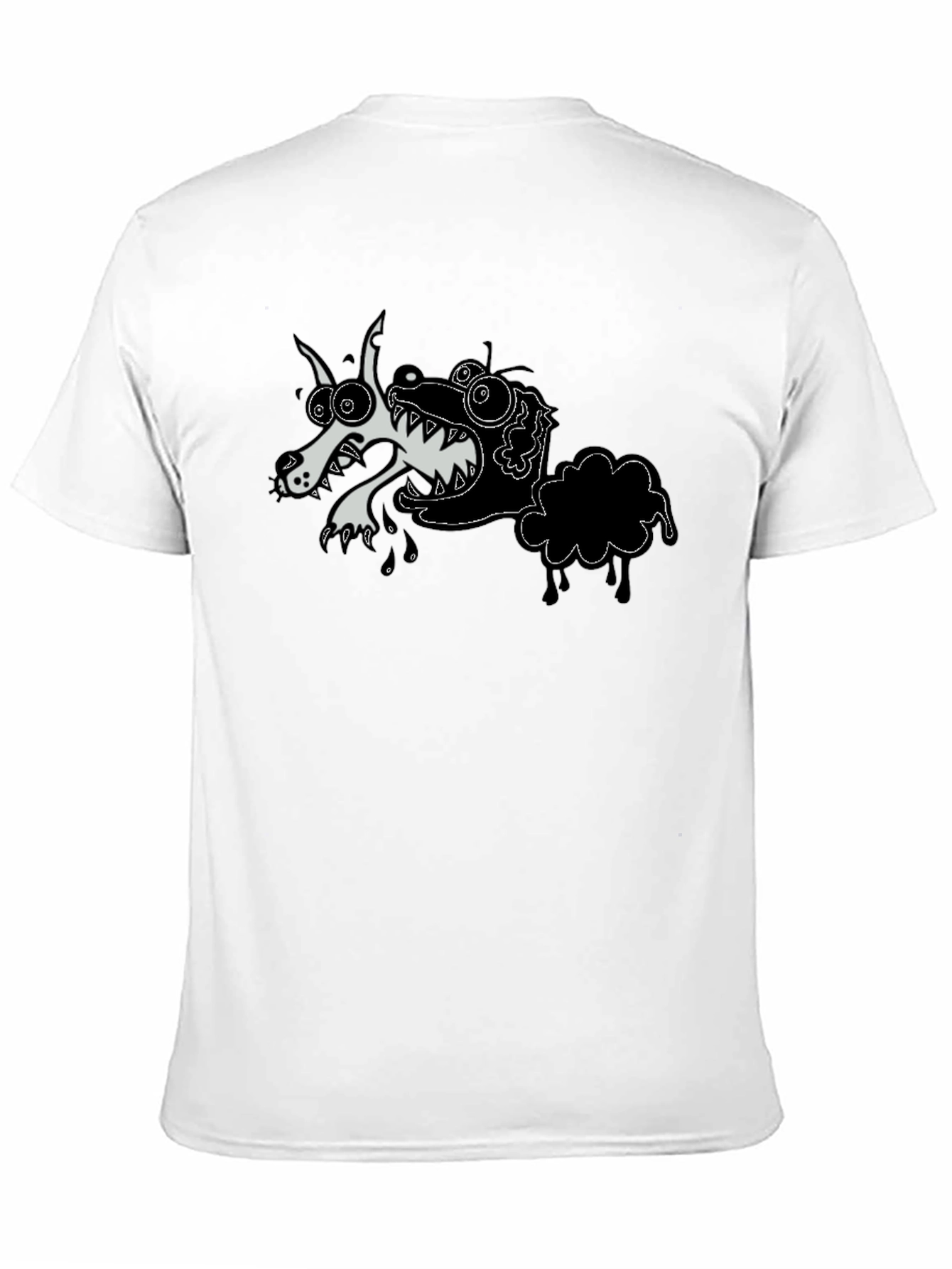 Cartoon Wolf & Sheep Black T-Shirt