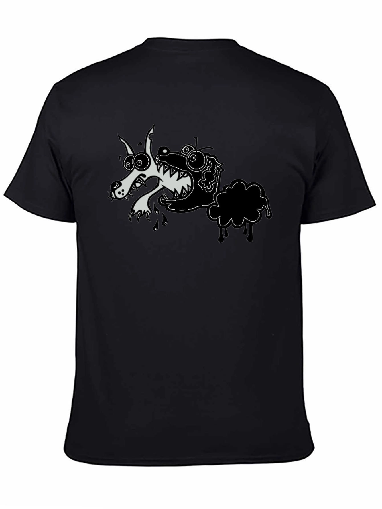 Cartoon Wolf & Sheep Black T-Shirt