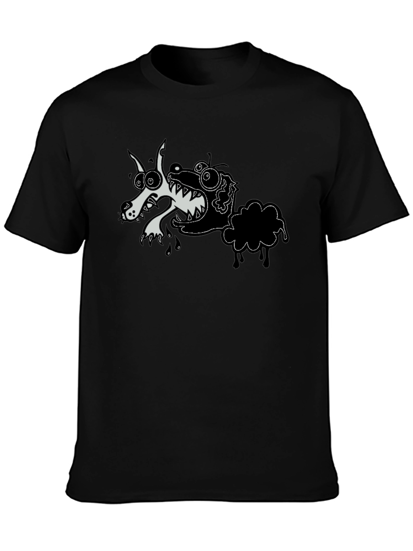 Cartoon Wolf & Sheep Black T-Shirt