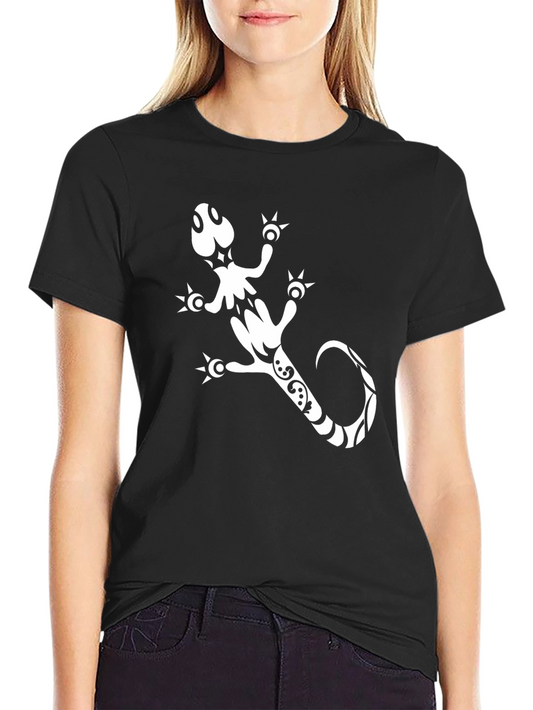 Black Gecko Graphic Tee - Cool Tribal Lizard Design
