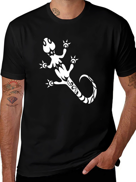 Black Gecko Graphic Tee - Cool Tribal Lizard Design