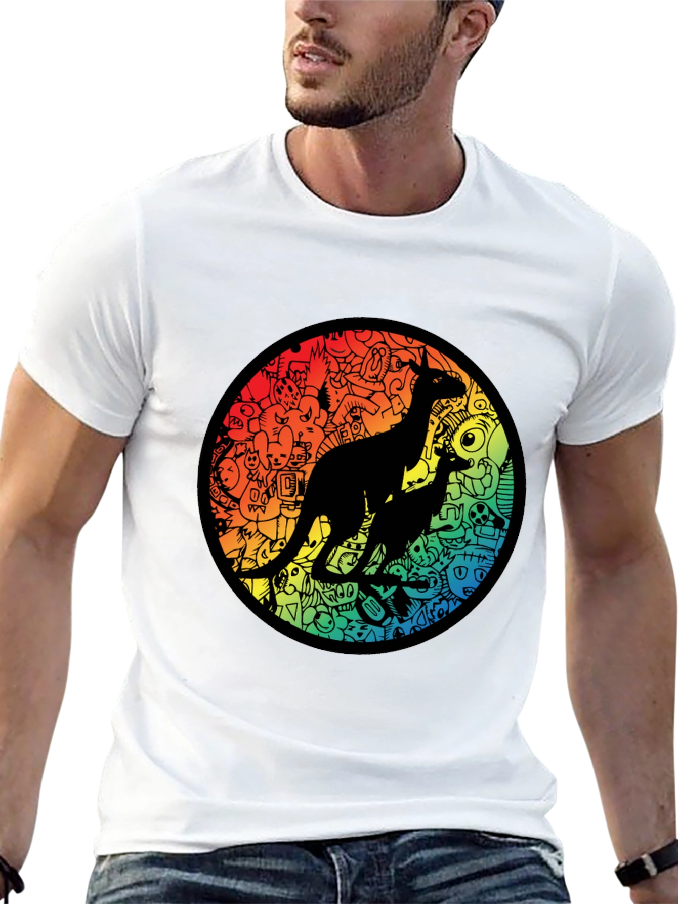 Kangaroo Doodle Tee - Rainbow Circle Design