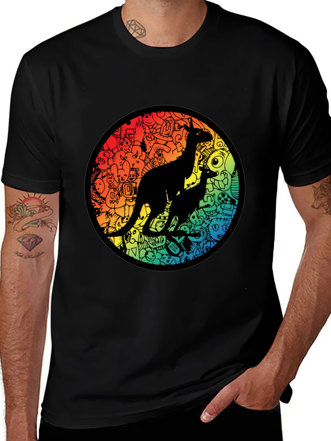 Kangaroo Doodle Tee - Rainbow Circle Design