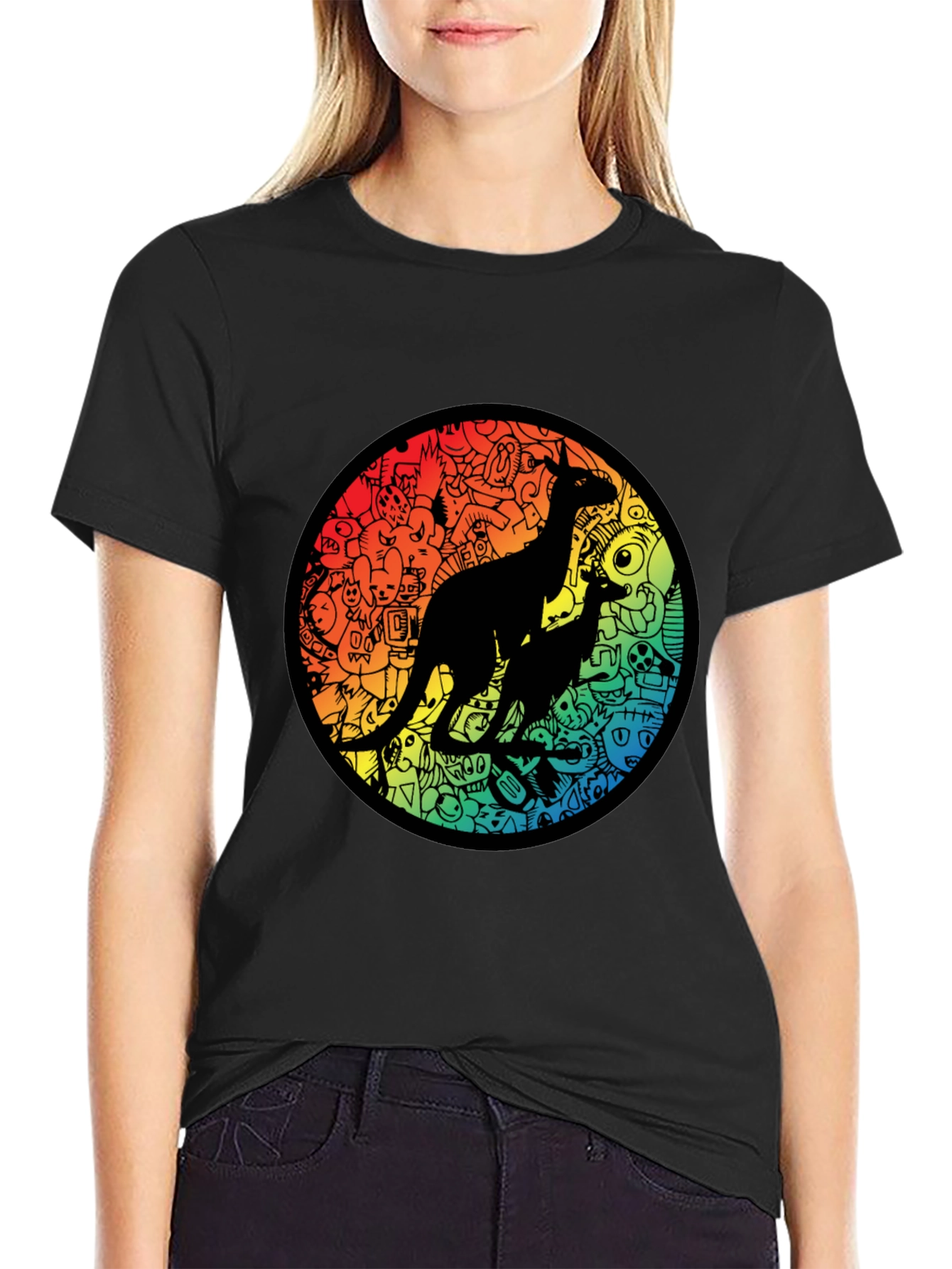Kangaroo Doodle Tee - Rainbow Circle Design