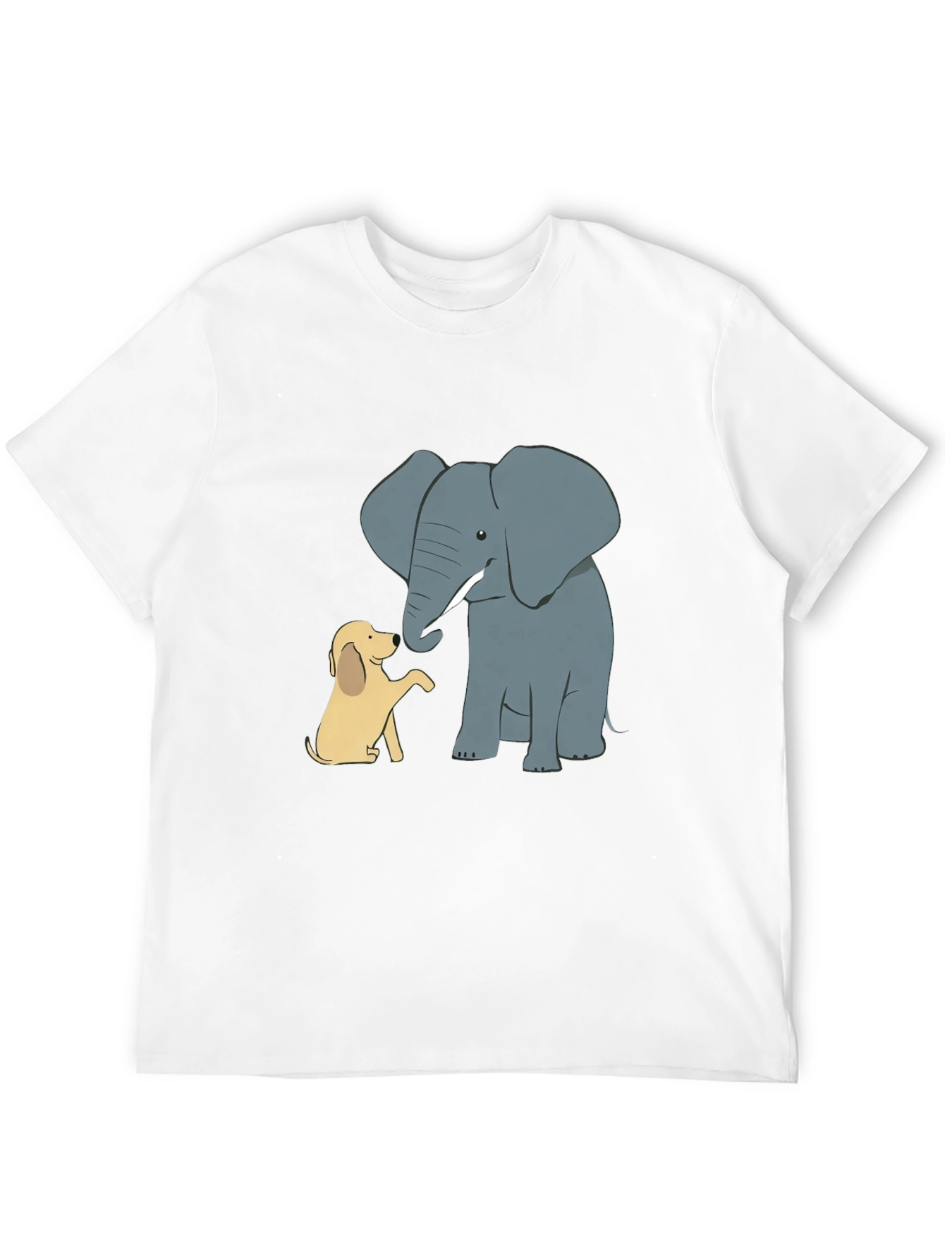 Elephant and Dog Cartoon Print Black T-Shirt