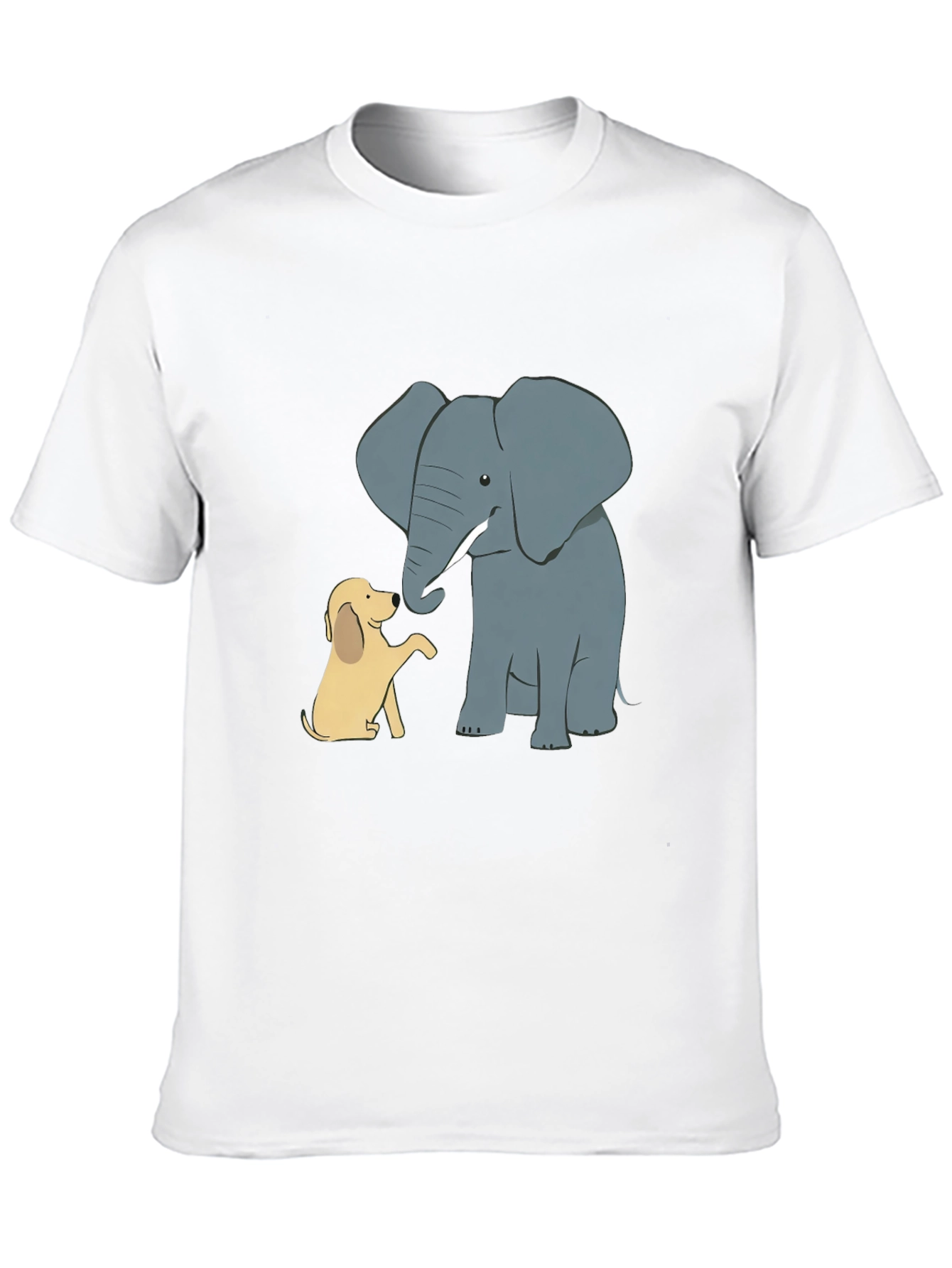 Elephant and Dog Cartoon Print Black T-Shirt