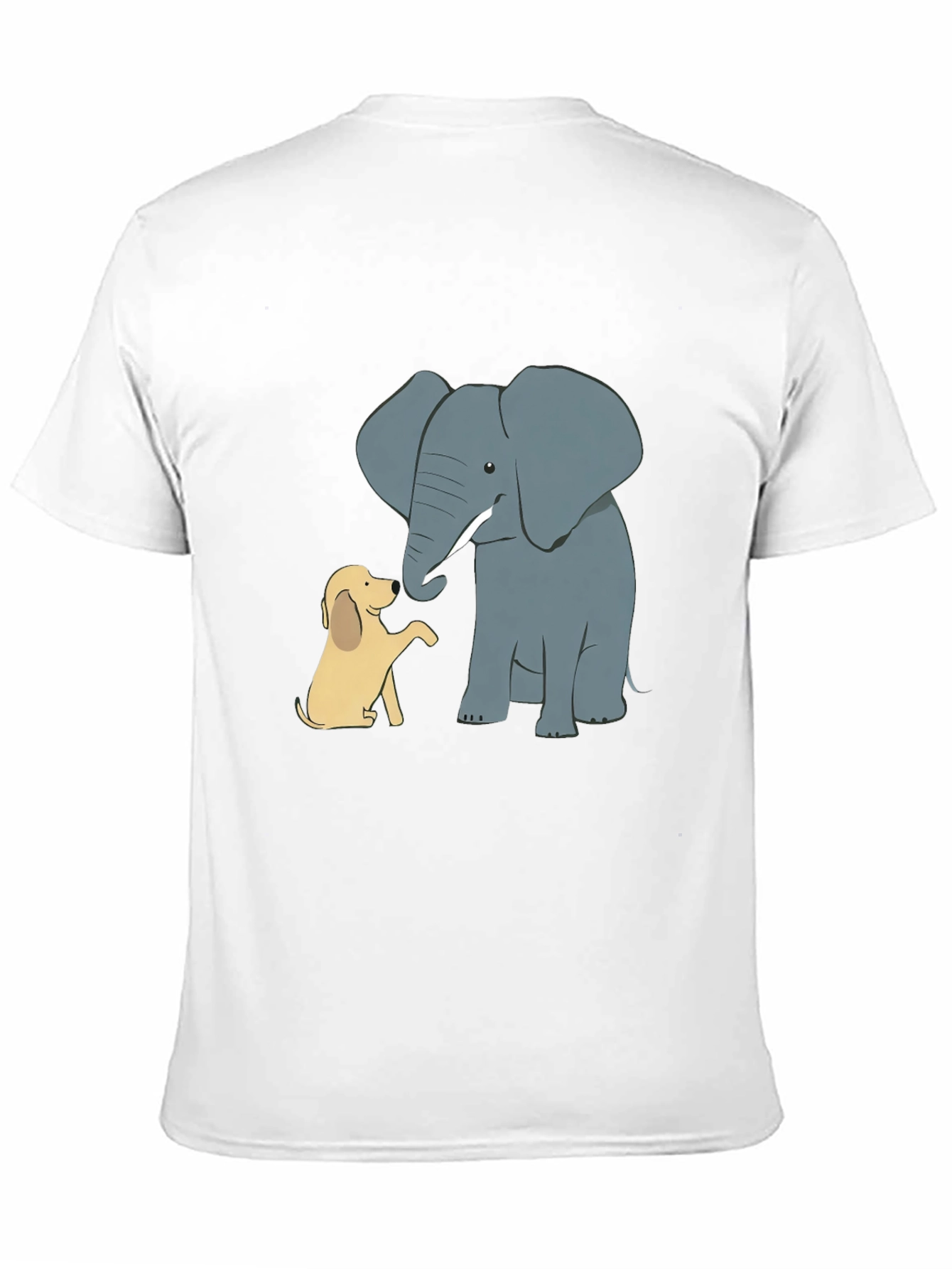 Elephant and Dog Cartoon Print Black T-Shirt