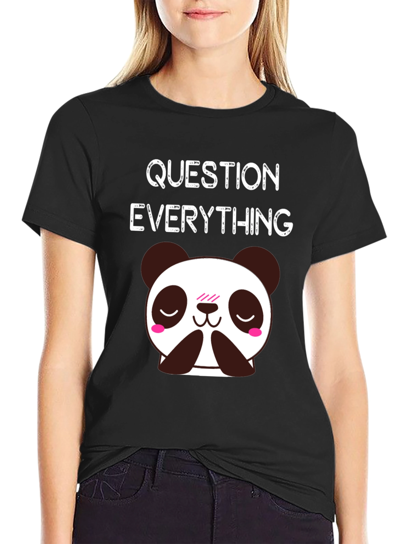 Question Everything Panda T-Shirt - Black