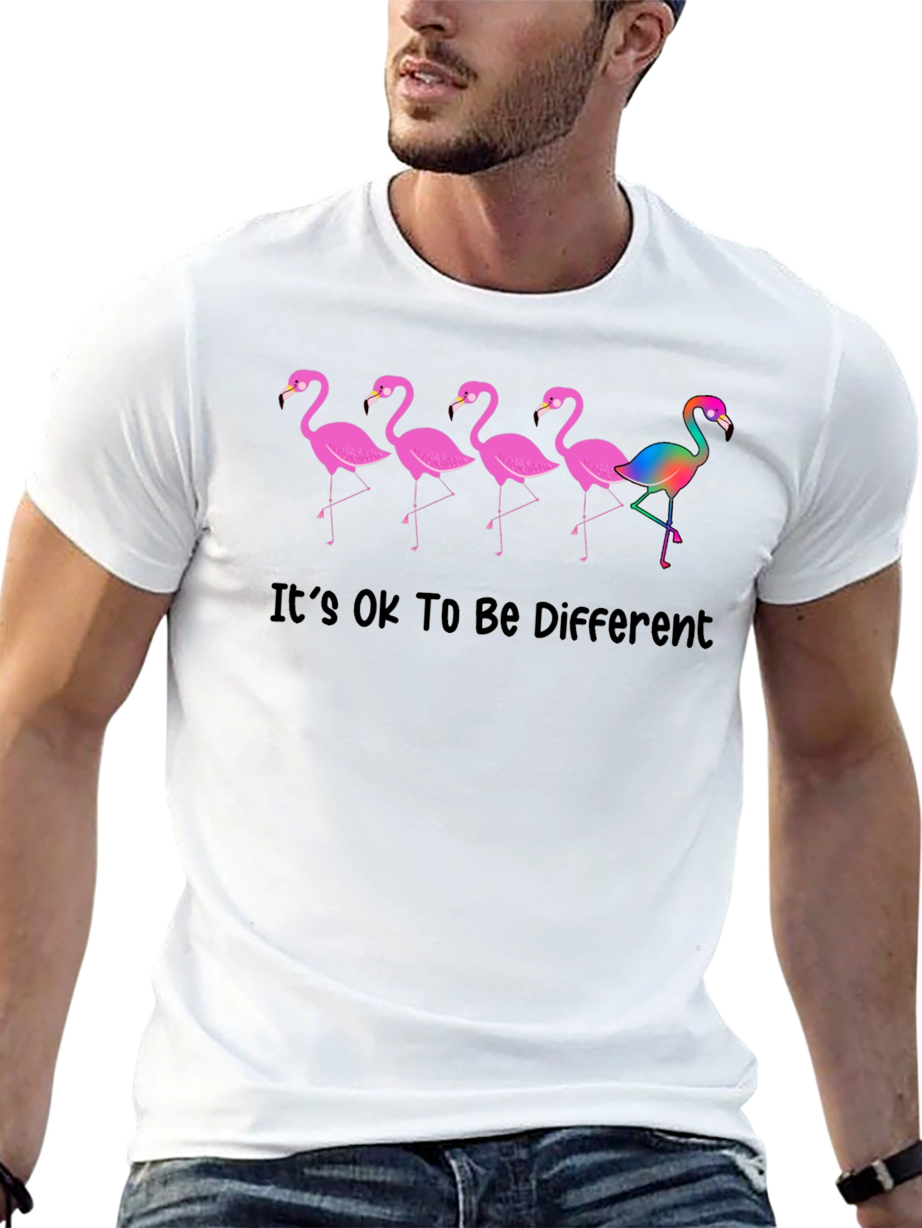 Be Different Flamingo Graphic Tee - Black Cotton