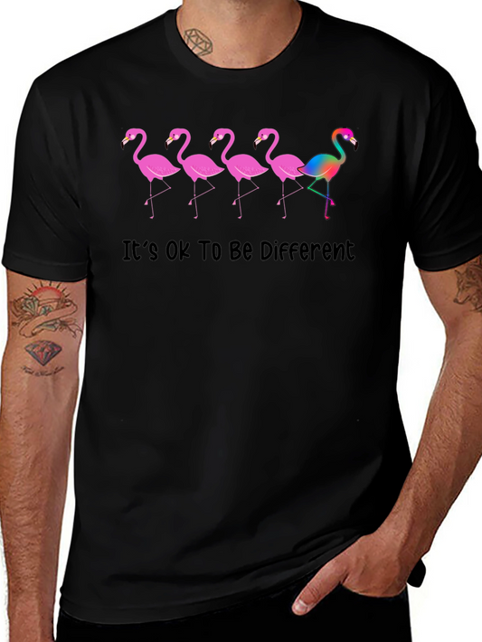 Be Different Flamingo Graphic Tee - Black Cotton