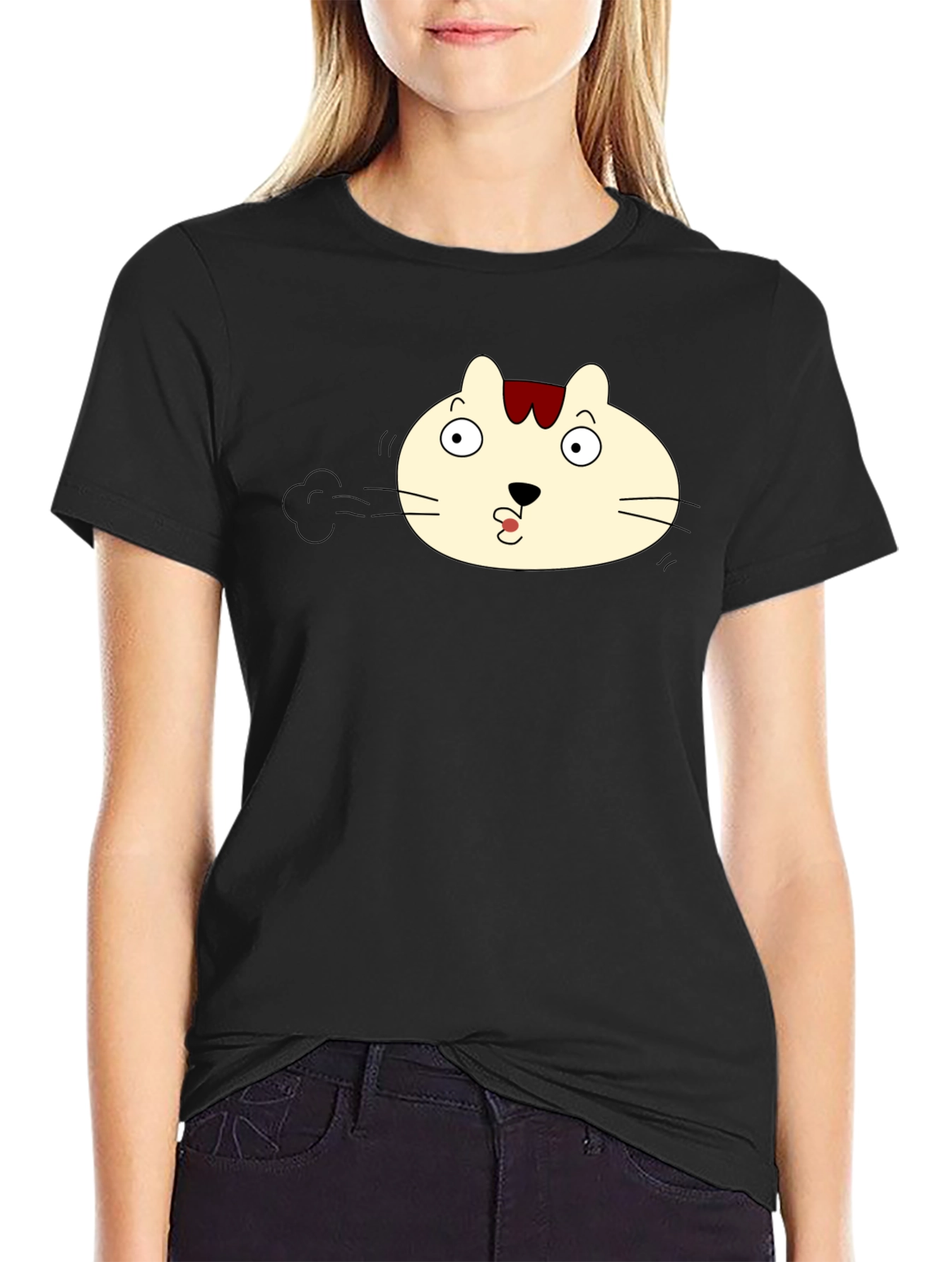 Funny Cat Face Black T-Shirt