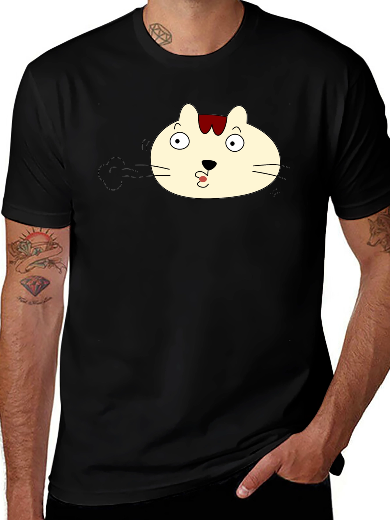 Funny Cat Face Black T-Shirt