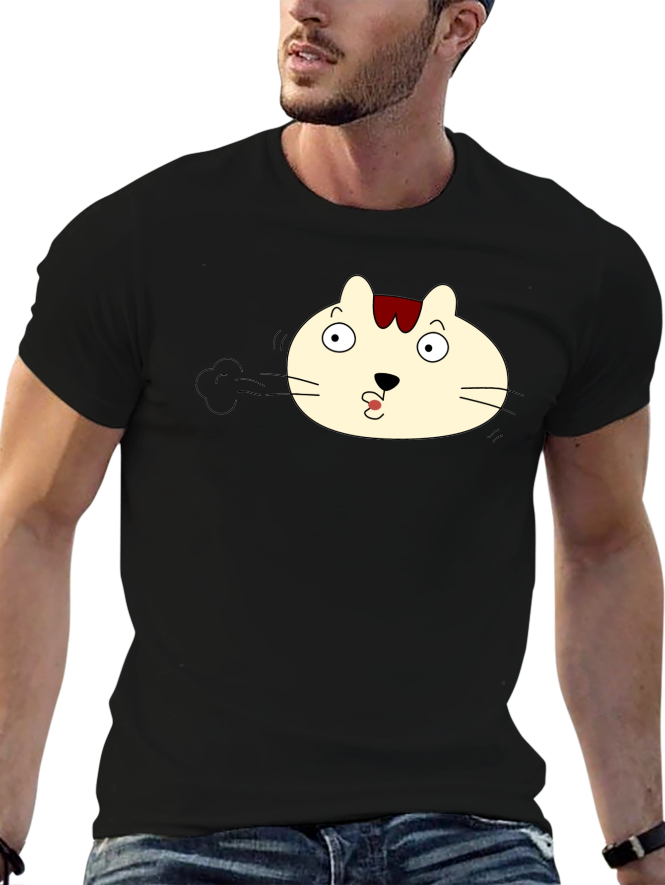 Funny Cat Face Black T-Shirt