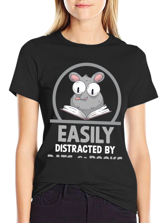 Easily Distracted By Rats and Books Graphic T-Shirt