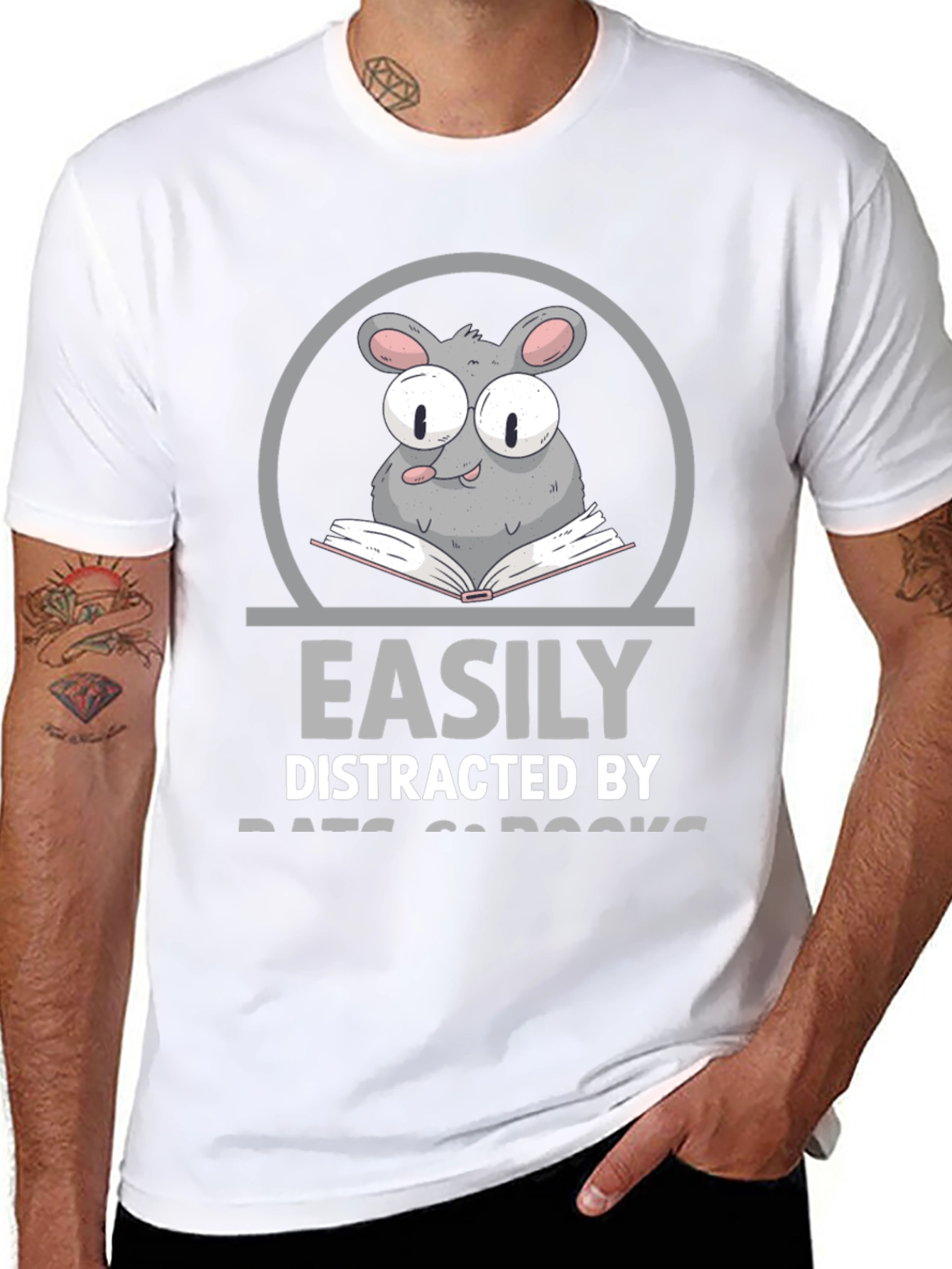 Easily Distracted By Rats and Books Graphic T-Shirt