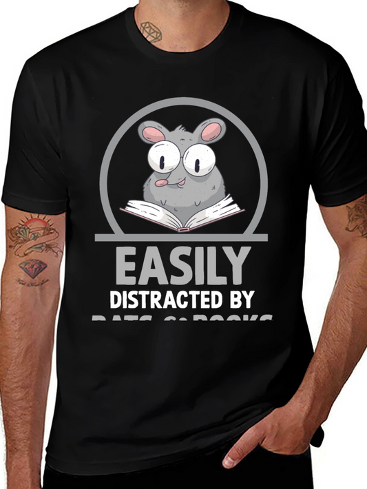 Easily Distracted By Rats and Books Graphic T-Shirt