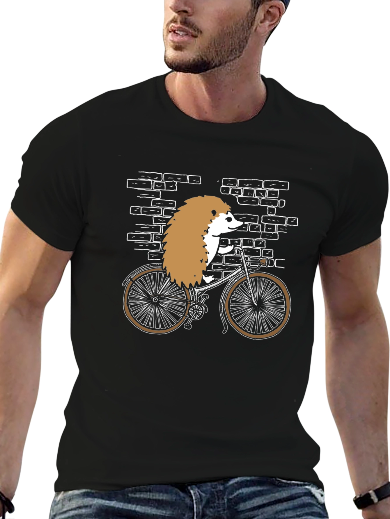Hedgehog on Bike Graphic T-Shirt - Black