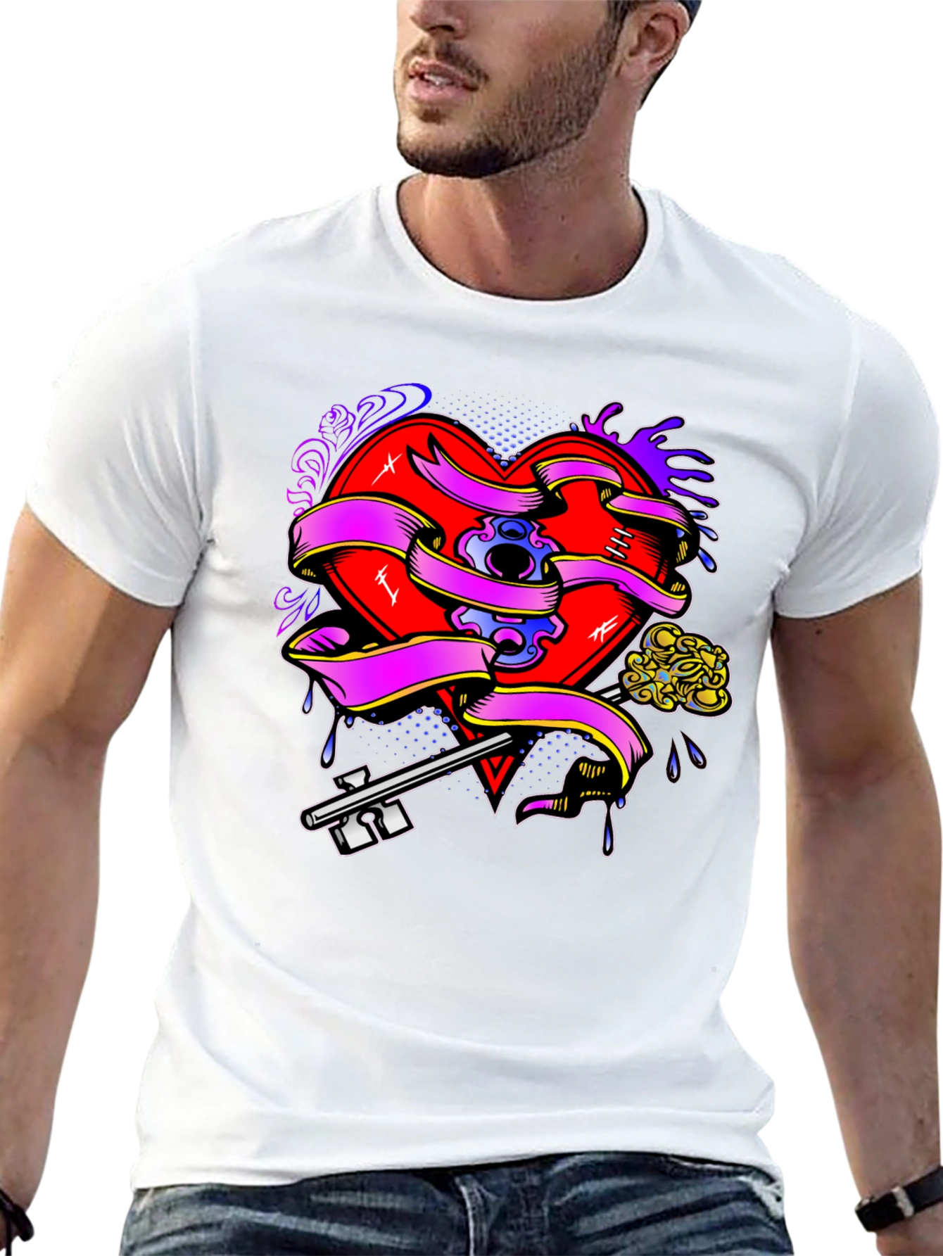 Heart Key Tattoo Graphic Tee