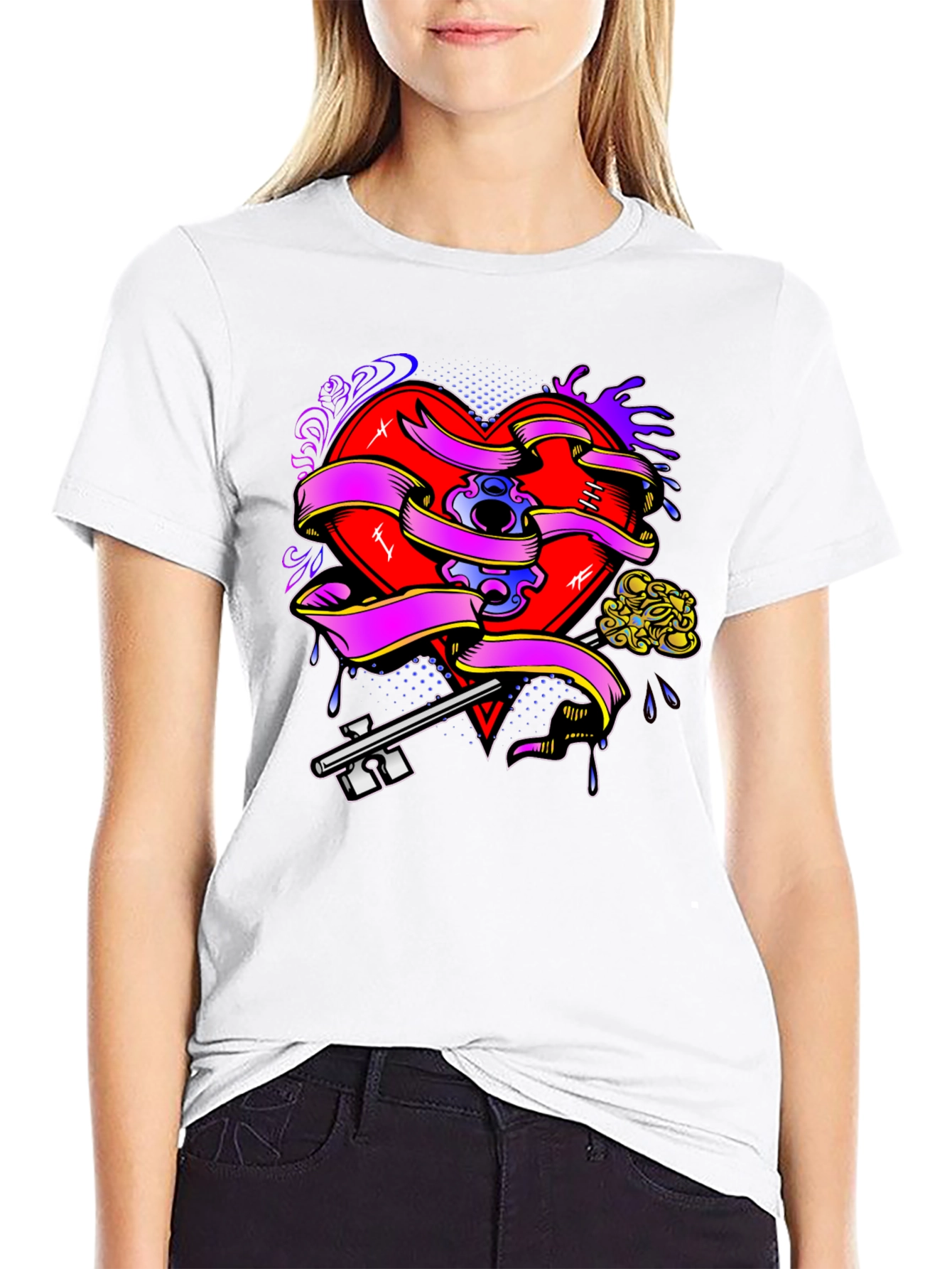 Heart Key Tattoo Graphic Tee