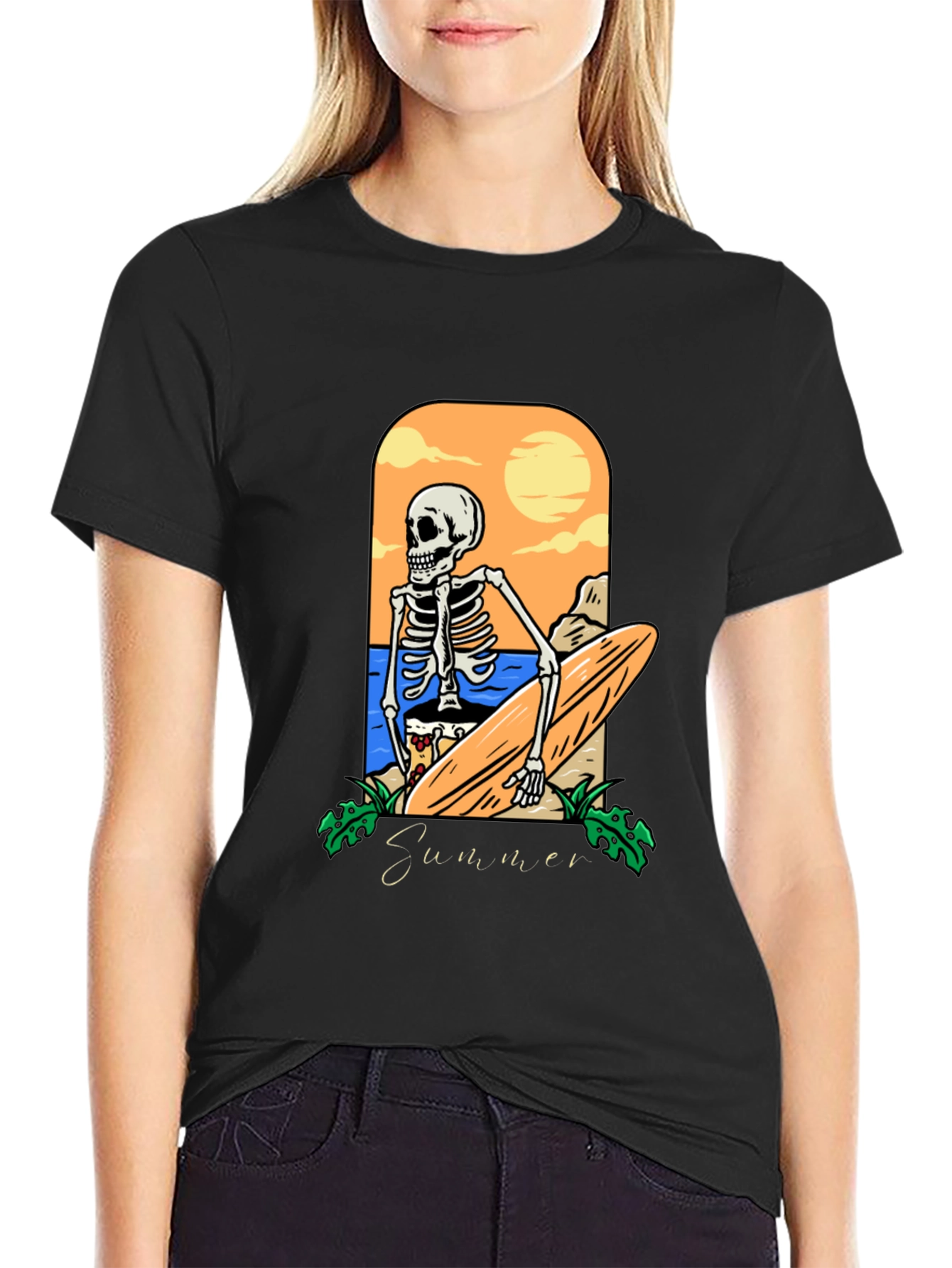 Summer Skeleton Surfboard Graphic Tee