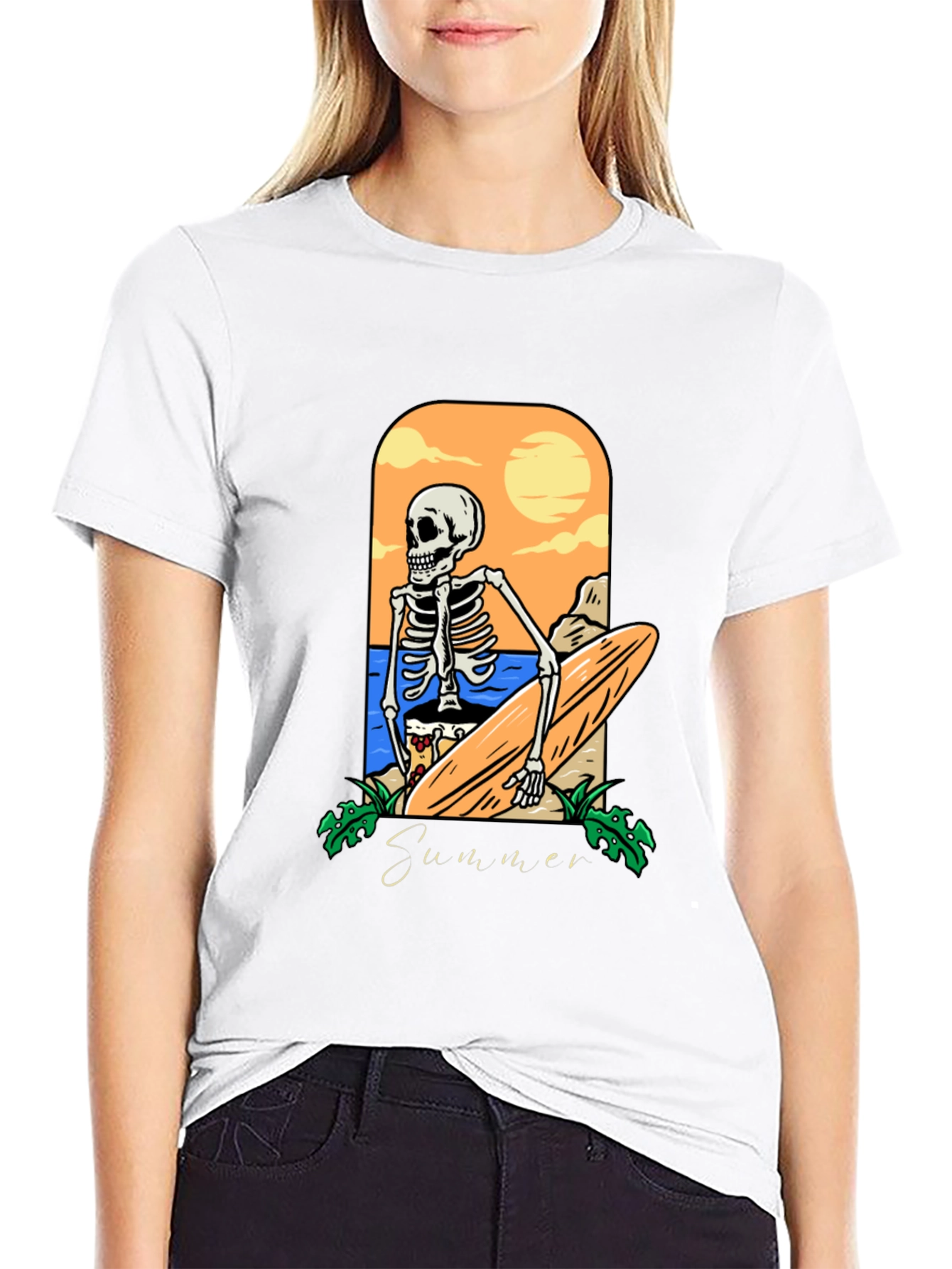 Summer Skeleton Surfboard Graphic Tee