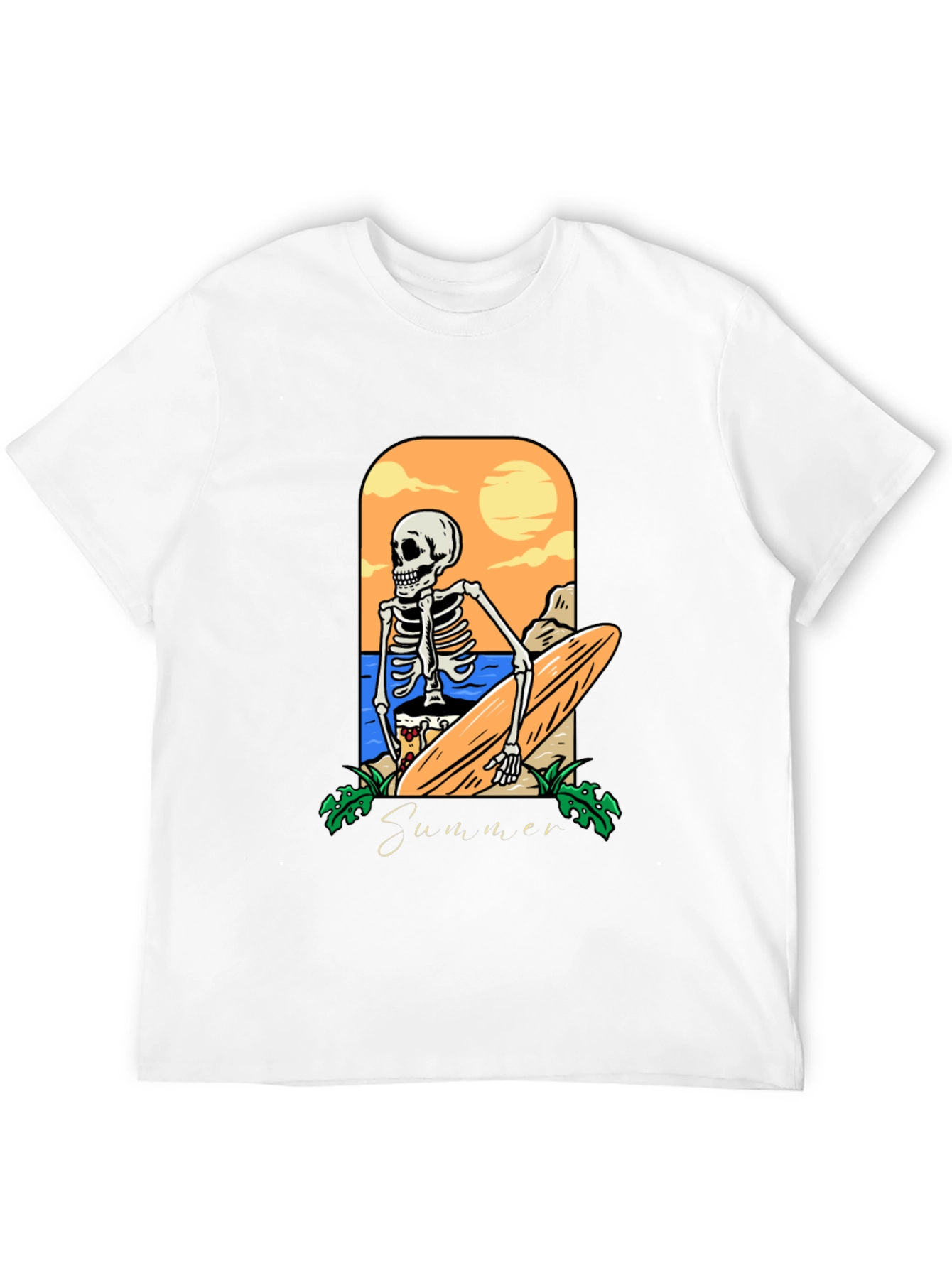 Summer Skeleton Surfboard Graphic Tee