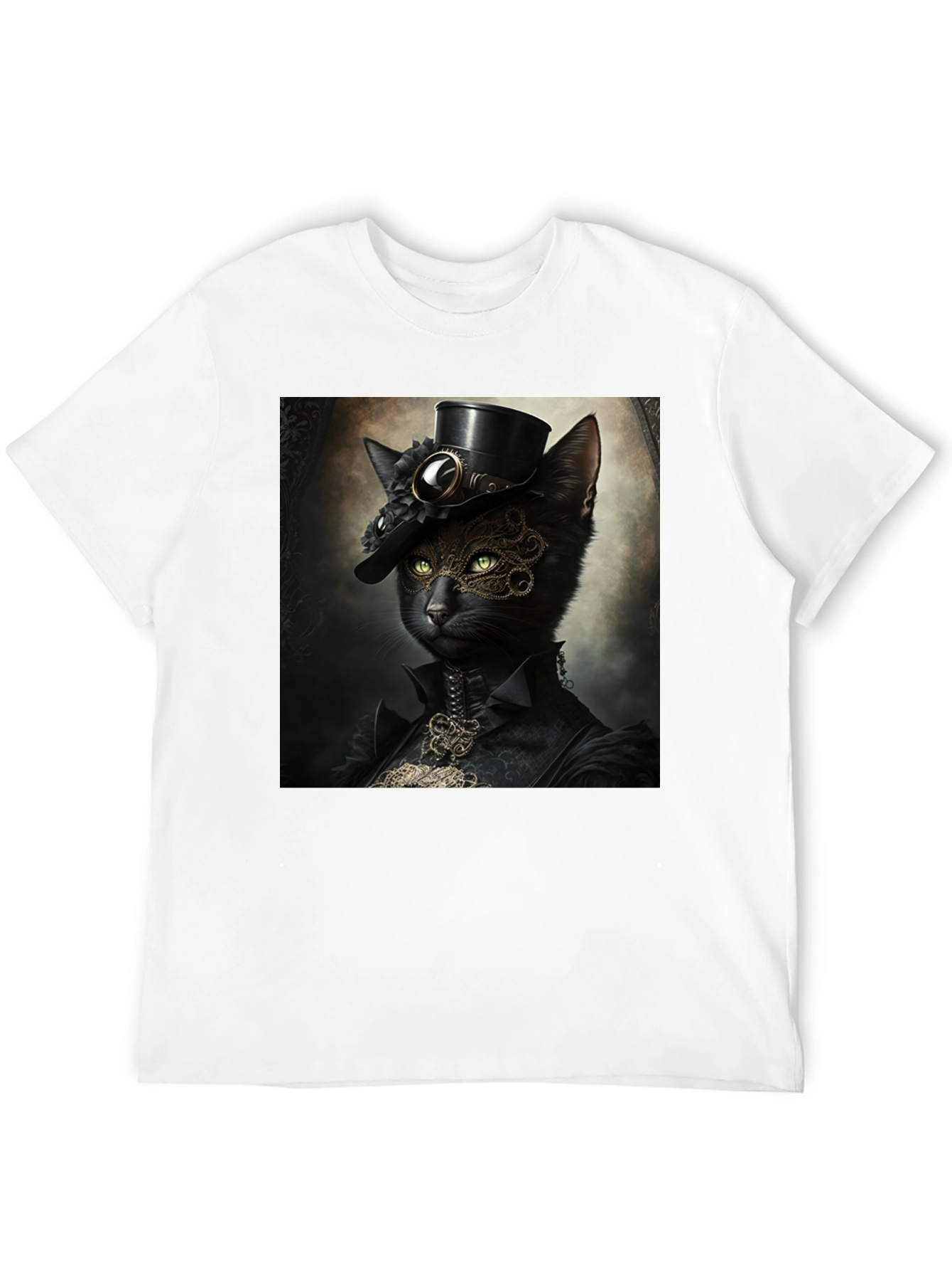 Steampunk Cat Graphic T-Shirt - Victorian Feline Style